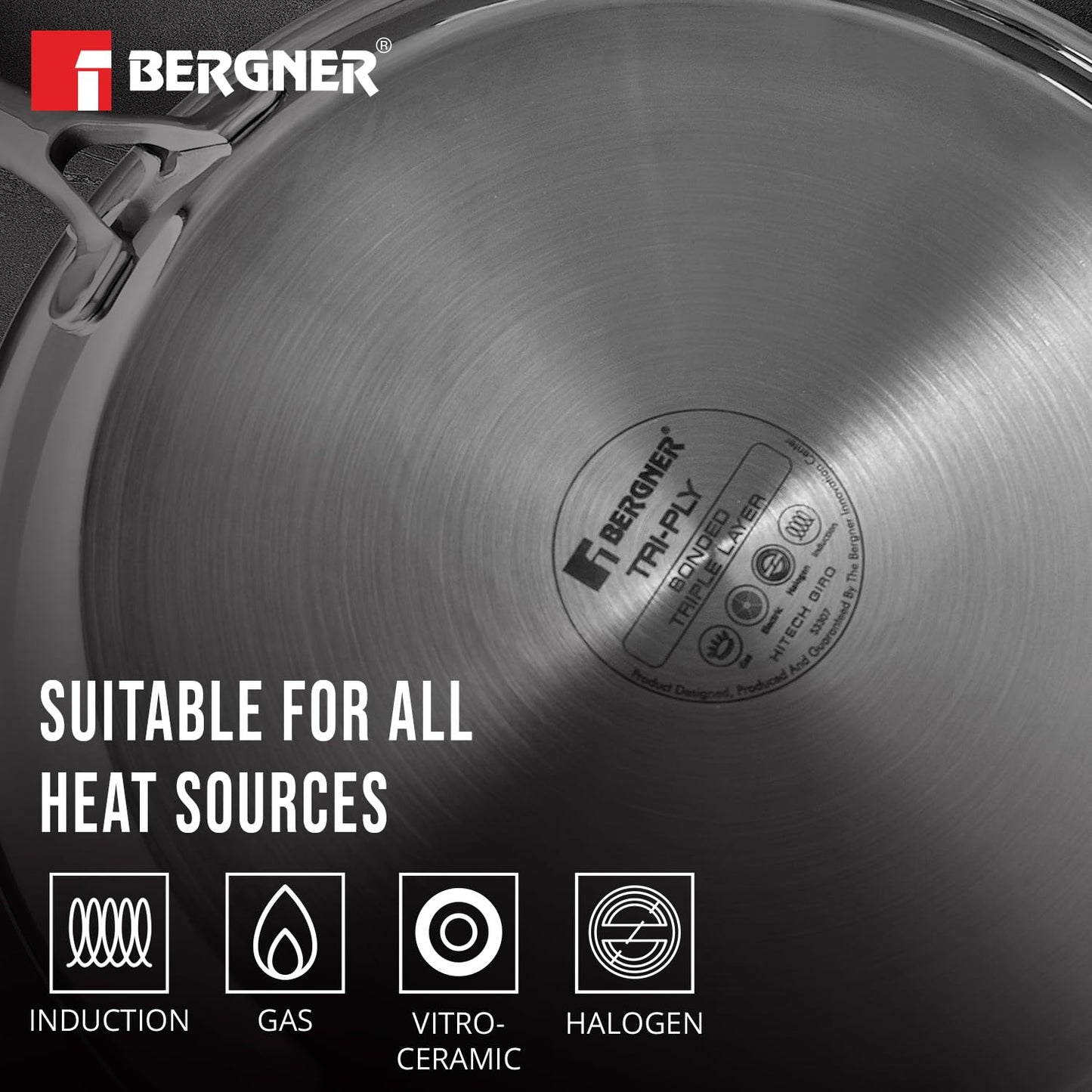 Bergner Hitech Triply Non-Stick 32 cm Dosa Tawa, Tawa for Dosas with Non-Stick Mesh Pattern, Rivetless Handle, Metal Spatula Friendly, Even Heat Distribution, Induction Bottom and Gas Stove Ready