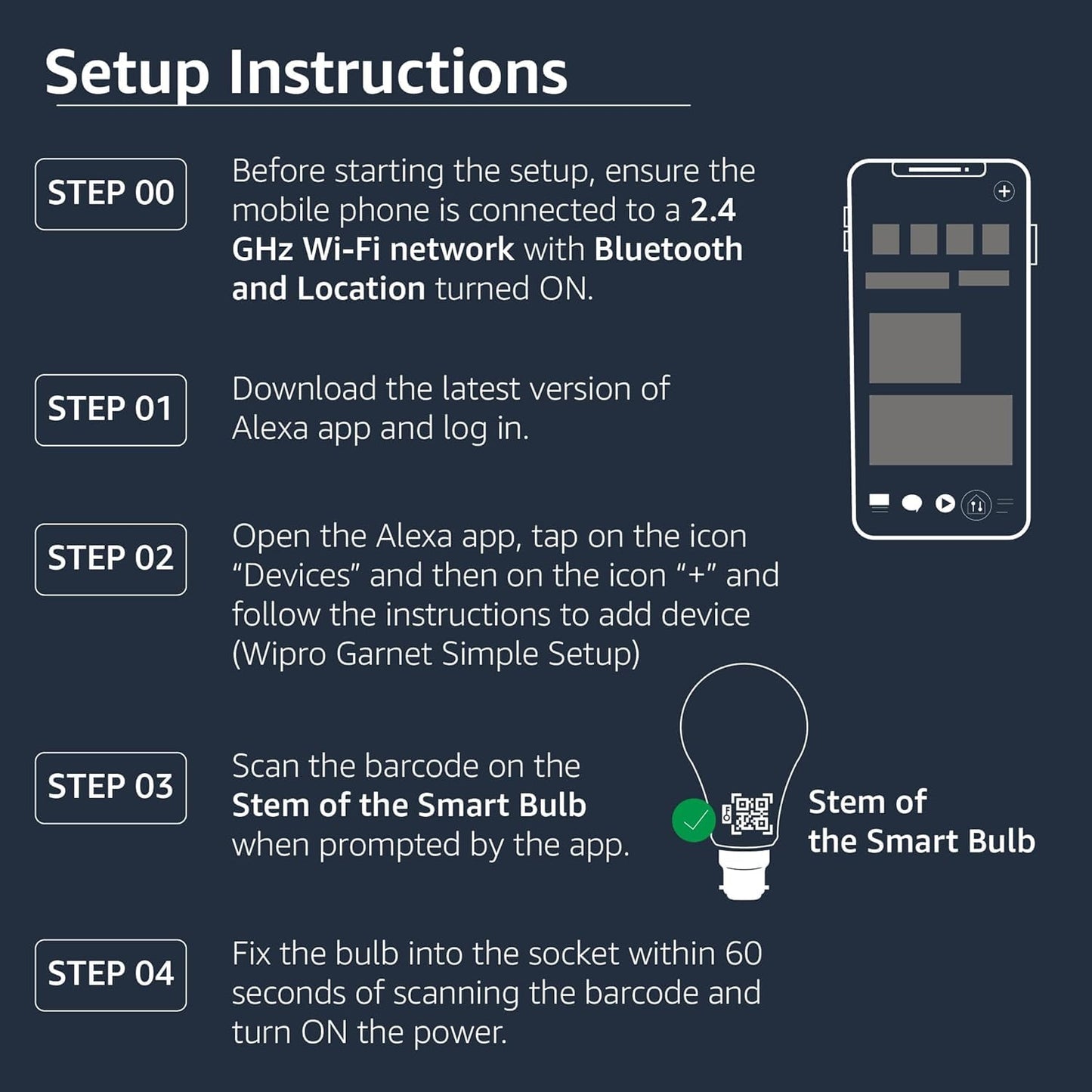 Wipro Garnet Simple Setup 9W Led Smart Bulb | Simple Setup With Amazon Alexa | Dynamic Colours, White Tunable, Dimmable | No Hub Required | Compatible With Alexa Only | Pack Of 1 - B22D
