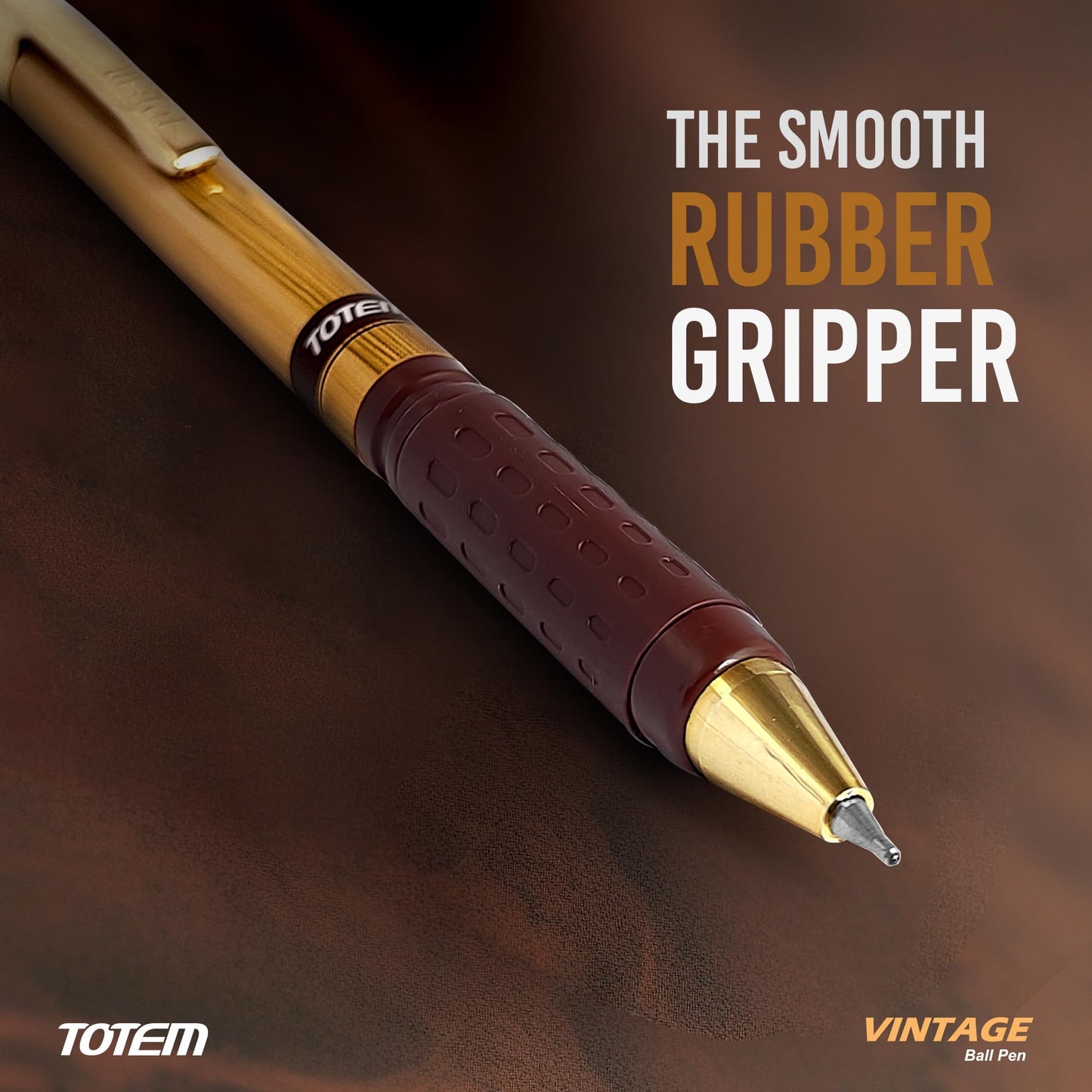 TOTEM Vintage Ball Pens | 10 Blue Ink Pens | Attractive Woody Texture | 0.7 mm Tip | Pens for Students | Comfortable Grip | Smudge Free Writing | Retractable & Click Pens | Gifting & Office Purpose