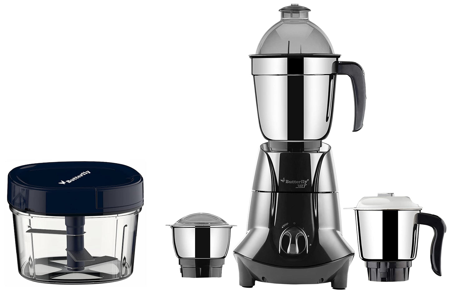 Butterfly Jet Elite 750-Watt Mixer Grinder with 3 Jars (Grey) & Butterfly Premium Plastic Vegetable Chopper 600 ml Blue