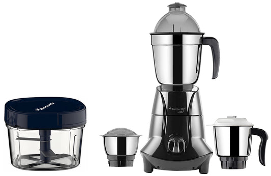 Butterfly Jet Elite 750-Watt Mixer Grinder with 3 Jars (Grey) & Butterfly Premium Plastic Vegetable Chopper 600 ml Blue