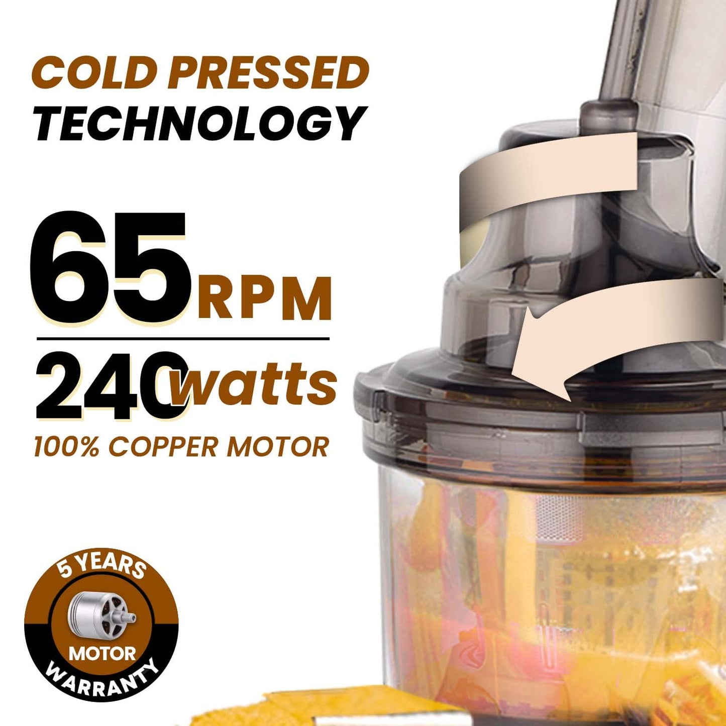 AGARO Royal Slow Juicer, Professional Cold Press Whole Slow Juicer, 240 Watts Power Motor, 120 Minutes Long Usage, 3 Strainers, All-in-1 Fruit & Vegetable Juicer, Black