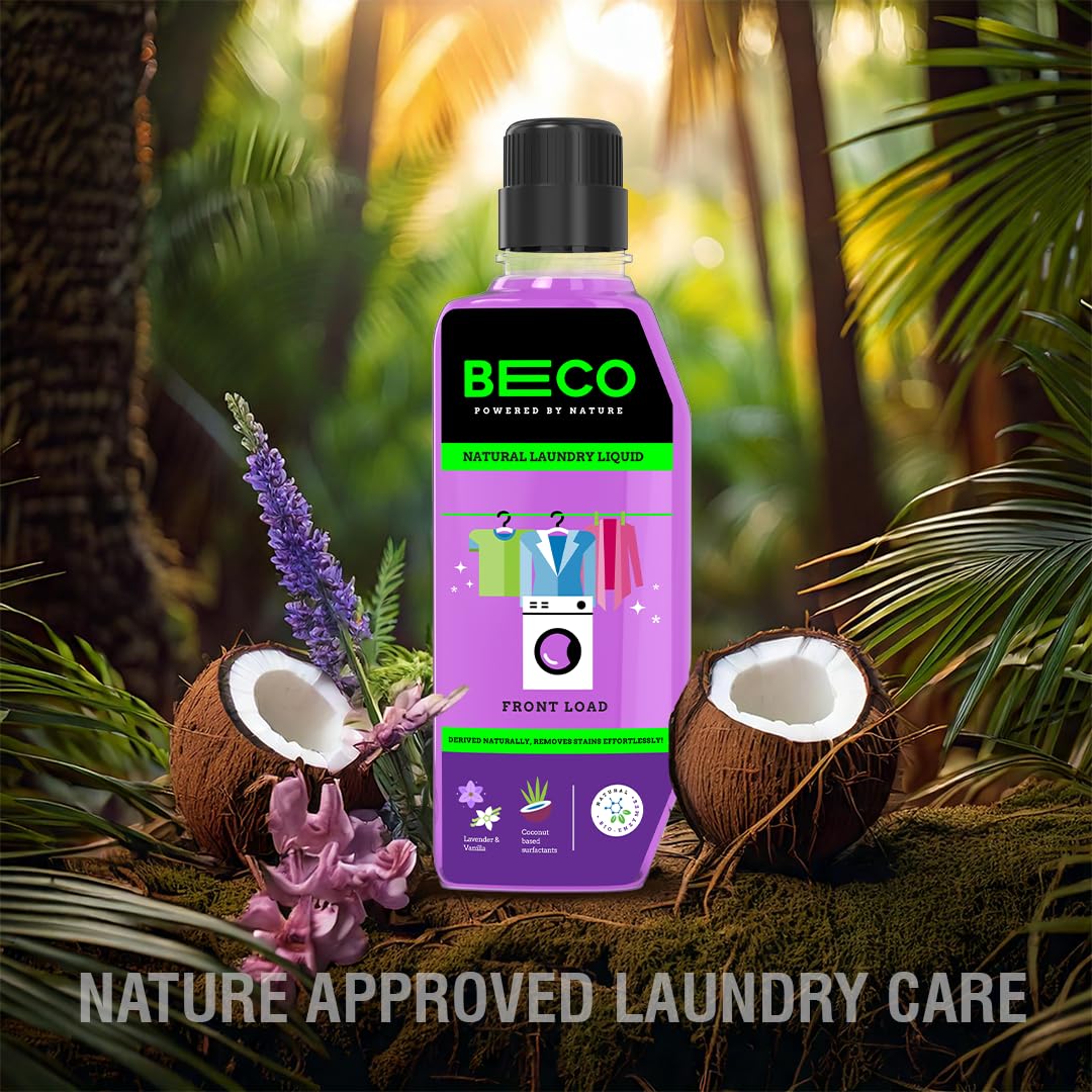 Beco Matic-Front Load Natural Laundry Liquid Detergent| 2 Litre Super Value Refill | Natural Formula for Tough Stain Removal & Fabric Care | No Harsh Chemicals | 100% Ecofriendly