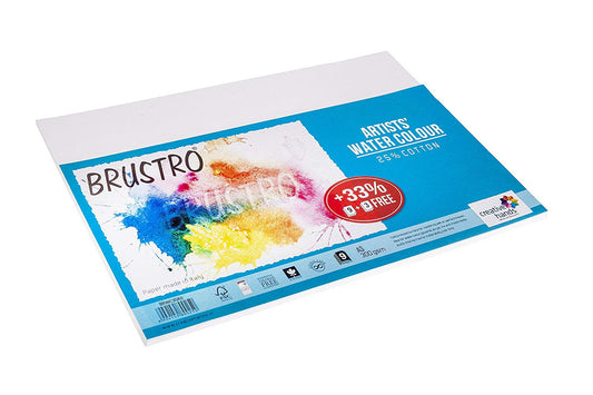 BRUSTRO Artists Watercolour Paper | 300 GSM, A3, 25% Cotton, Cold Pressed | Pack of 12 Sheets | Ideal for Artist, Professional Drawing, Painting Dry & Wet, Fine Art, School, Students, Watercolor