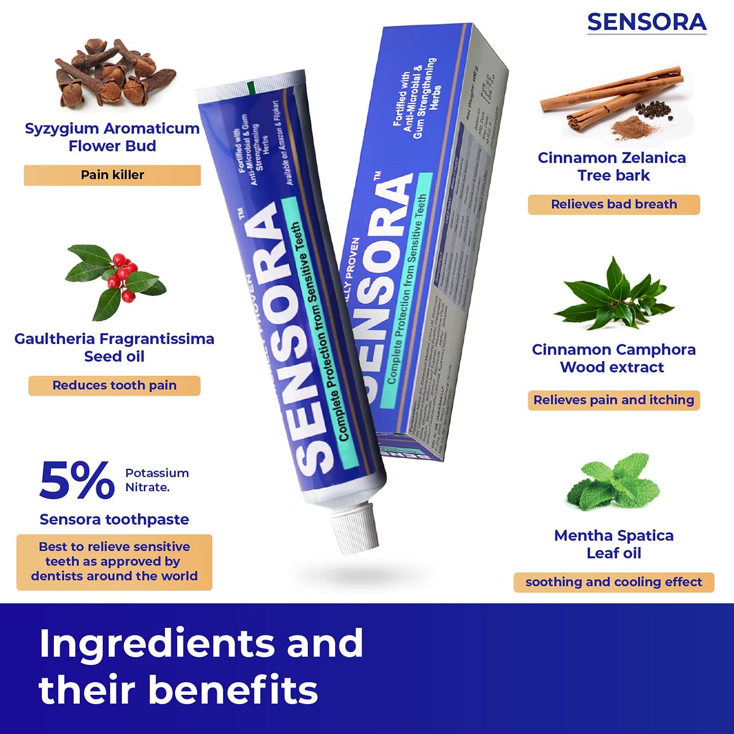 SENSORA Sensitivity Relief Toothpaste with Rapid Relief Formula | Herbal Ingredients | Ideal for Sensitive Teeth |Pack of 3