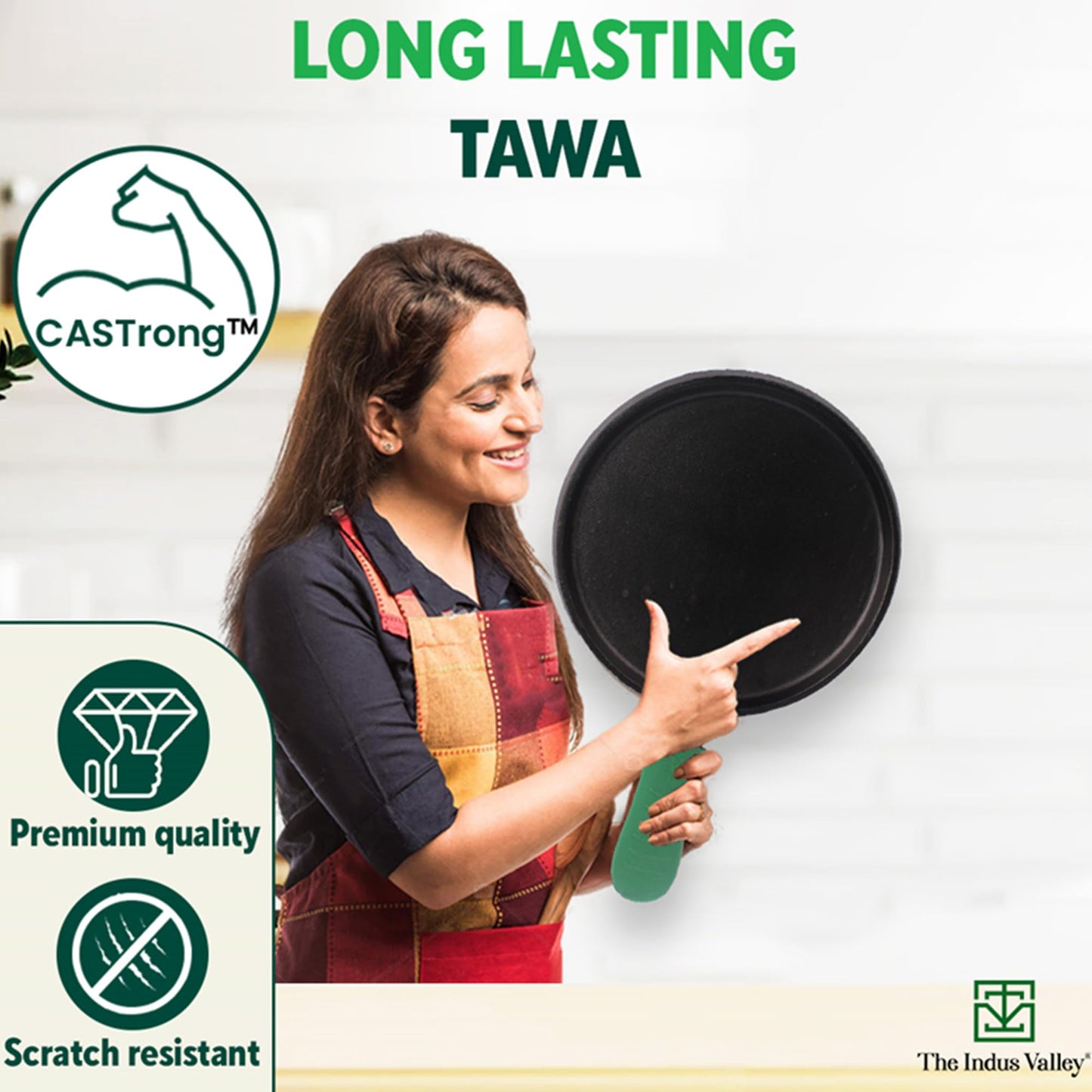 The Indus Valley Pre-Seasoned Cast Iron Tawa for Dosa/Chapathi with Silicone Grip | 25.5cm/10 inch, 2.1kg | Induction Friendly | Naturally Nonstick, 100% Pure & Toxin-Free, No Chemical Coating