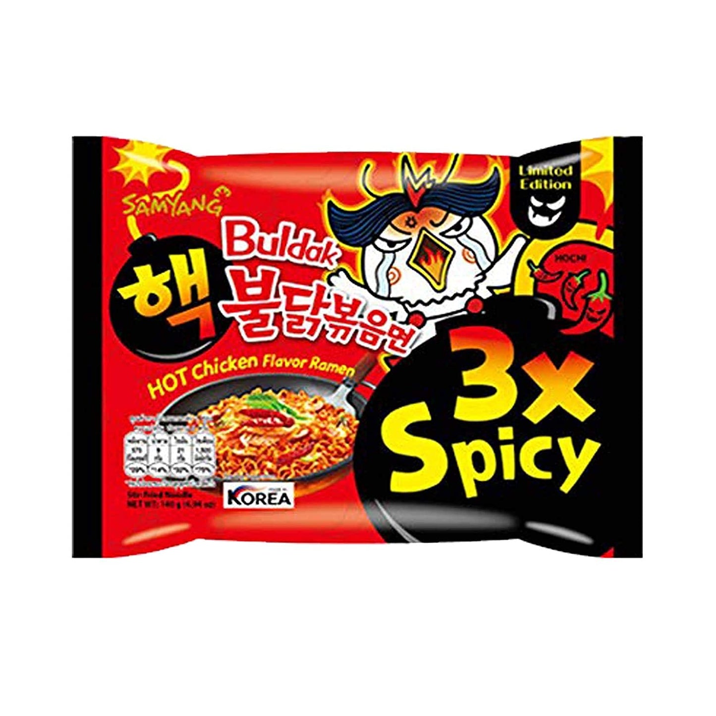 25x Samyang Hot Chicken 3X Spicy Instant Buldak Noodles Ramen Flavor - Pack of 25 - (140 grams each)