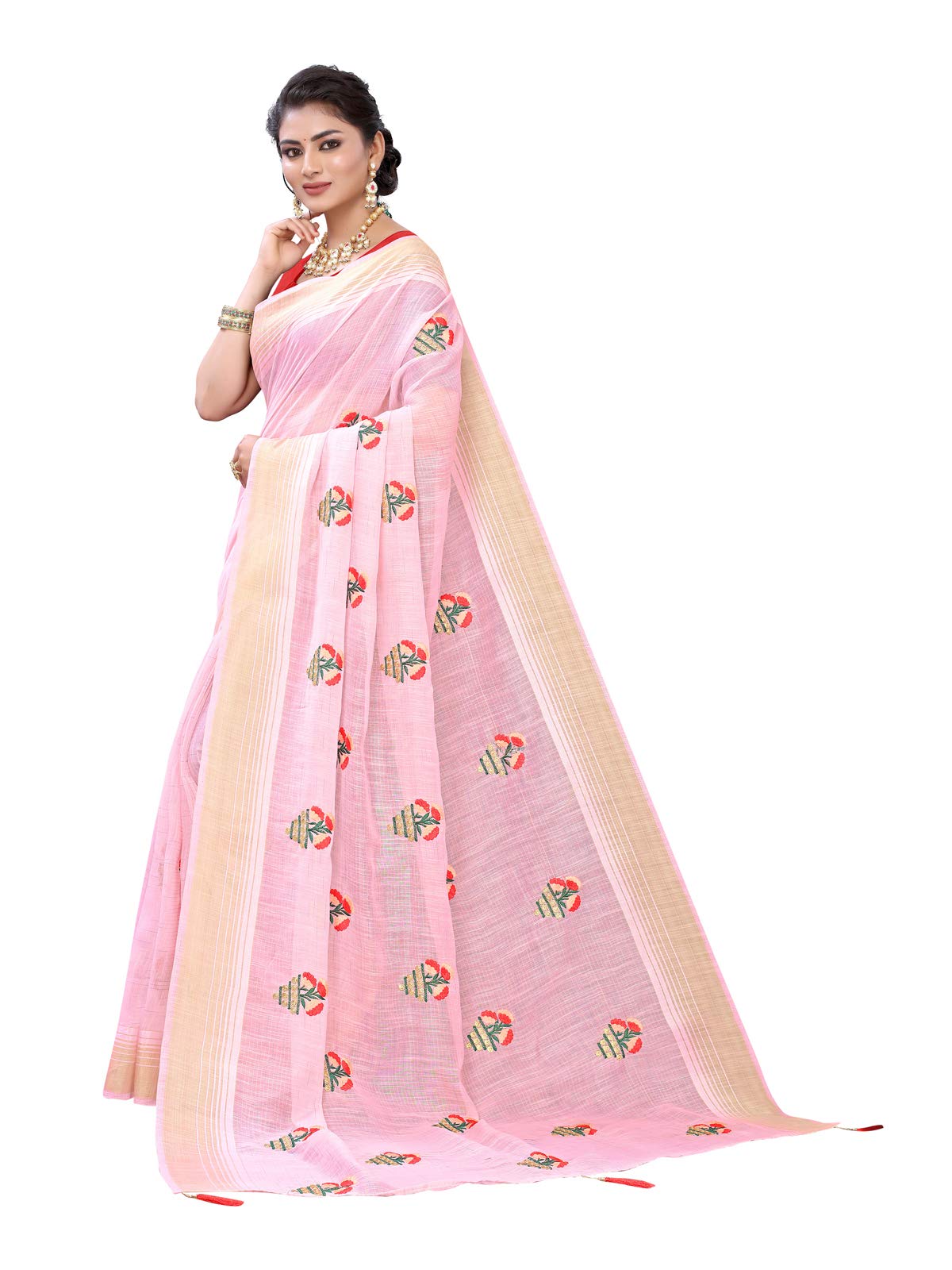 Satrani Women'S Poly Cotton Dyed Saree With Blouse Piece (1823ST146,Light Pink), Free Size