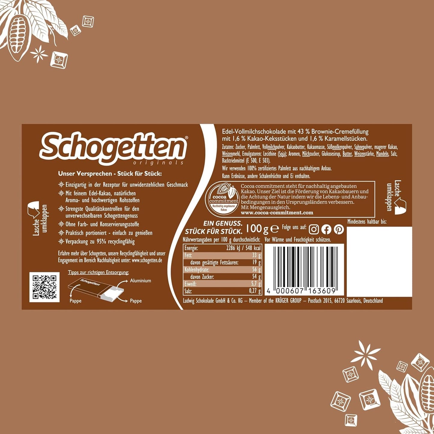 Schogetten Caramel Brownie Chocolate Bar, Practically Individually 100g (Imported)
