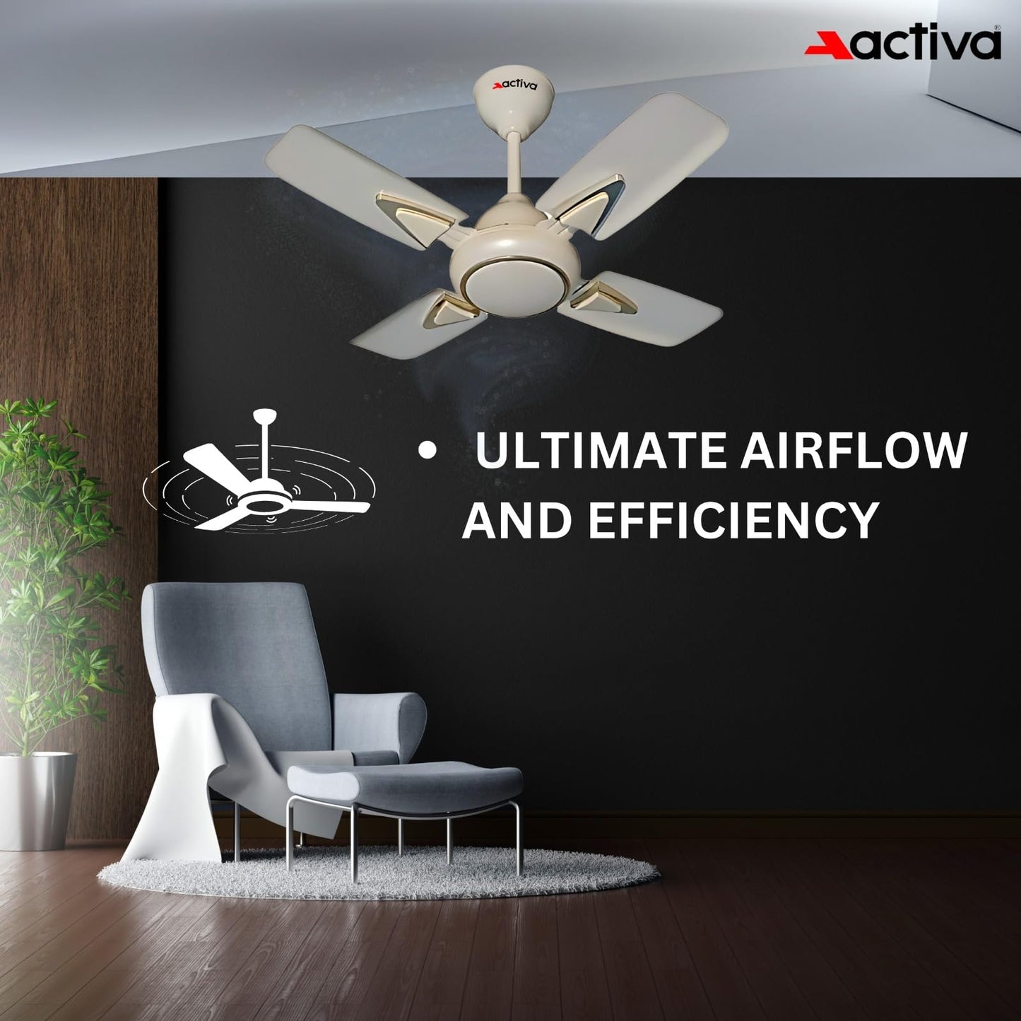 ACTIVA 600MM HIGH Speed 850 RPM Galaxy-1 4 Blades Deco Ceiling Fan (Ivory) 2 Year Warranty