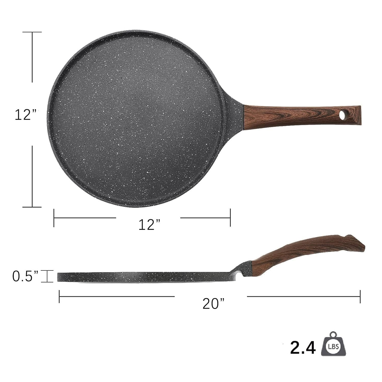 SENSARTE Nonstick Crepe Pan, Swiss Granite Coating Dosa Pan Pancake Flat Skillet Tawa Griddle 12-Inch with Stay-Cool Handle, Induction Compatible, PFOA Free