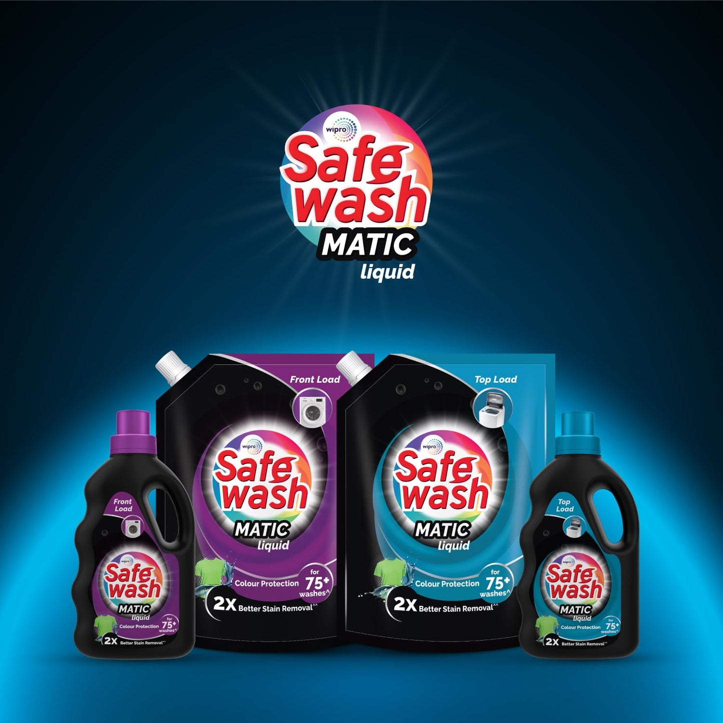 Safewash Top Load Matic Premium Liquid Detergent with Colour-Protect Technology| 2X Stain Removal | For All Types of Fabrics| 2L Refill Pouch