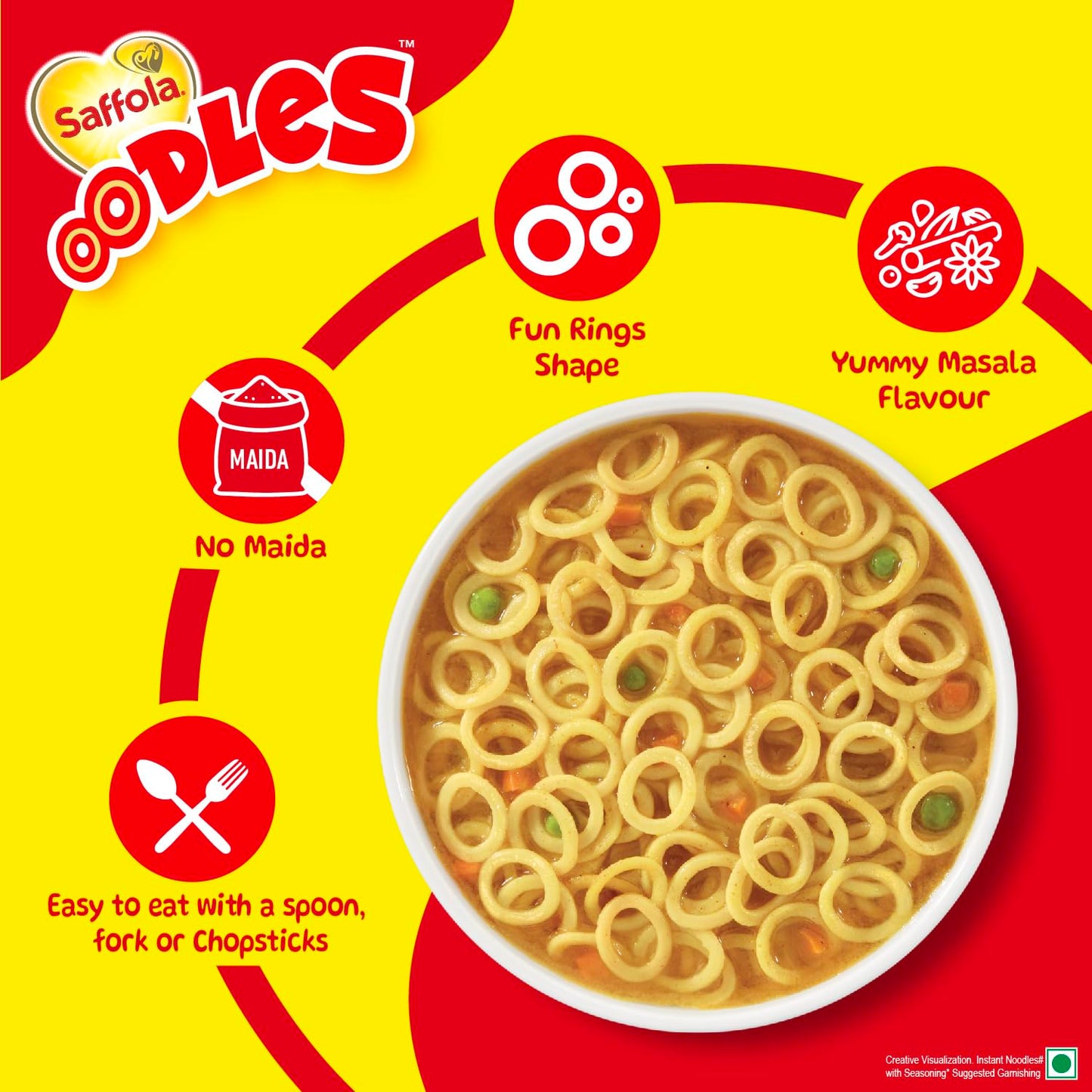 Saffola Oodles Yummy Masala Pack of 14 (14x53g) 742gm, Instant Noodles, Ring Noodles, No Maida, Goodness of Millet & Oats