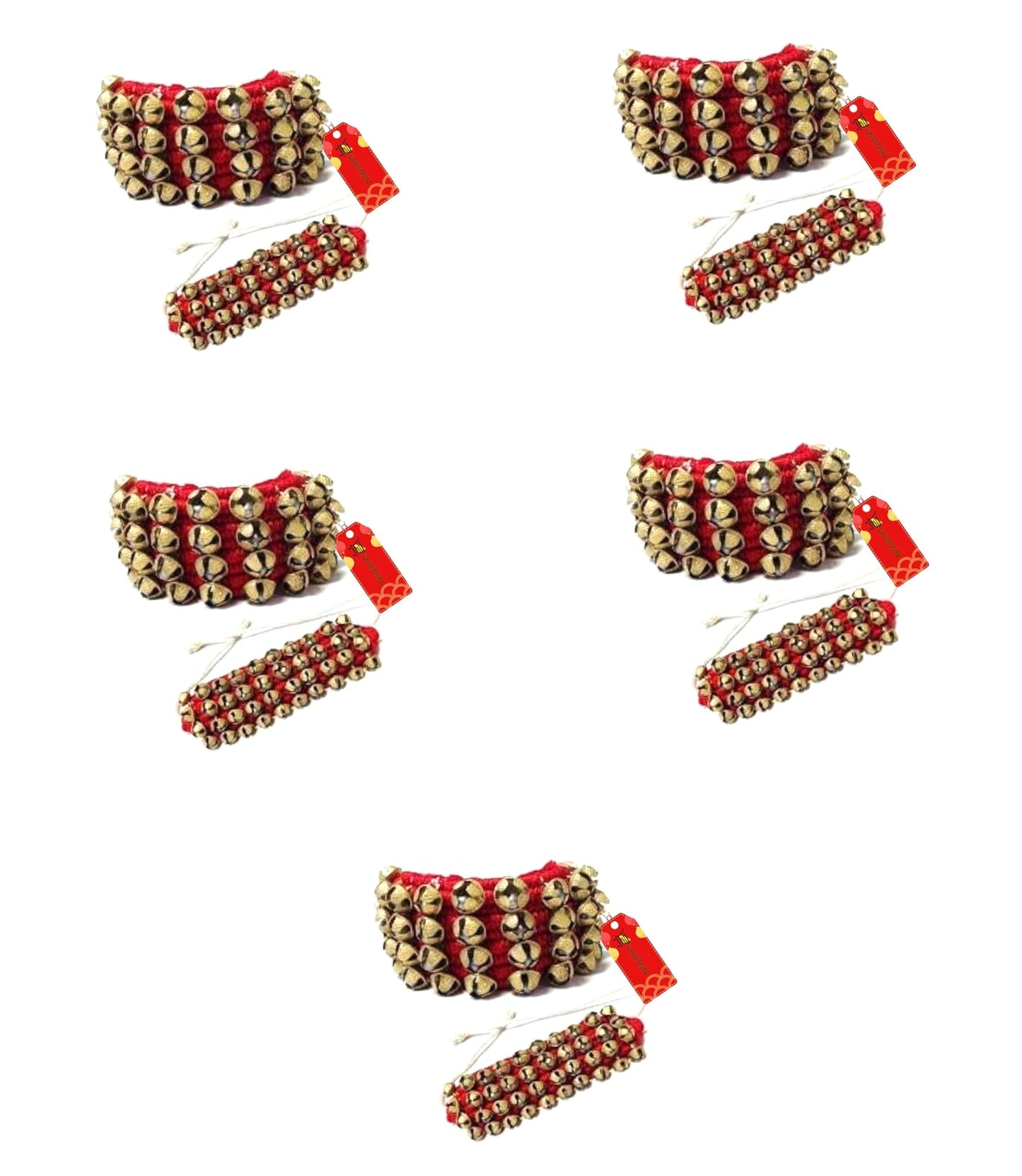 UAPAN Brass Ghungroo Anklets Bells (4 Line Pad, Red, 5 Pair)