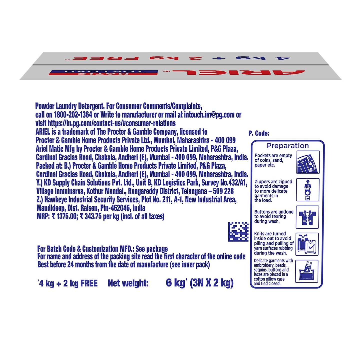 Ariel Matic Top Load Detergent Washing Powder – 4 Kg+2 KG free