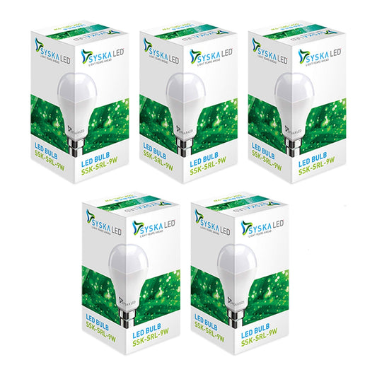 Syska SRL-9W Base B22 9 Wattage LED Bulb (Pack of 5, Cool White)