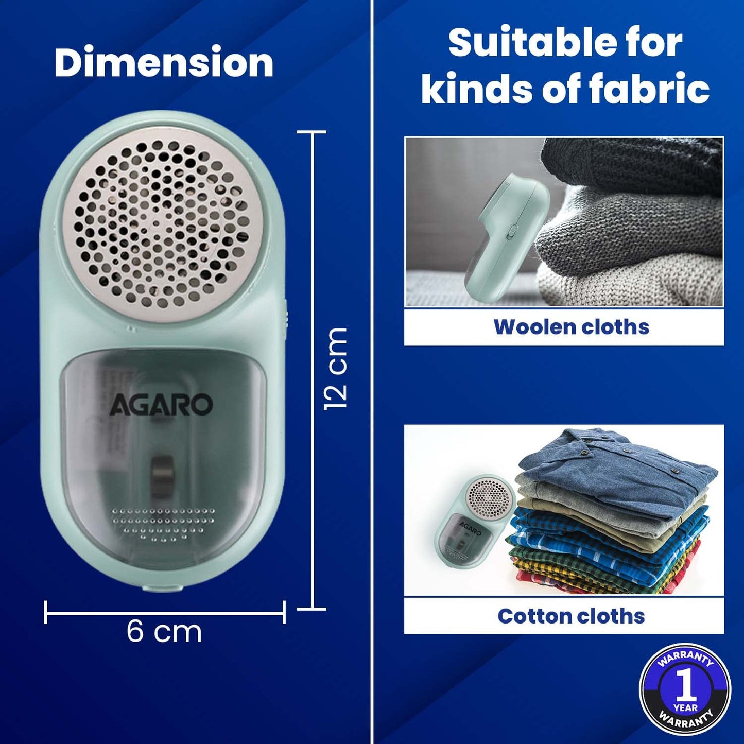 AGARO LR2007 Lint Remover, Fabric Brush, Rechargeable, for Woolen Sweaters, Clothes, Shirts, Jackets, Burr Remover, Pill Remover from Carpets, Curtains.