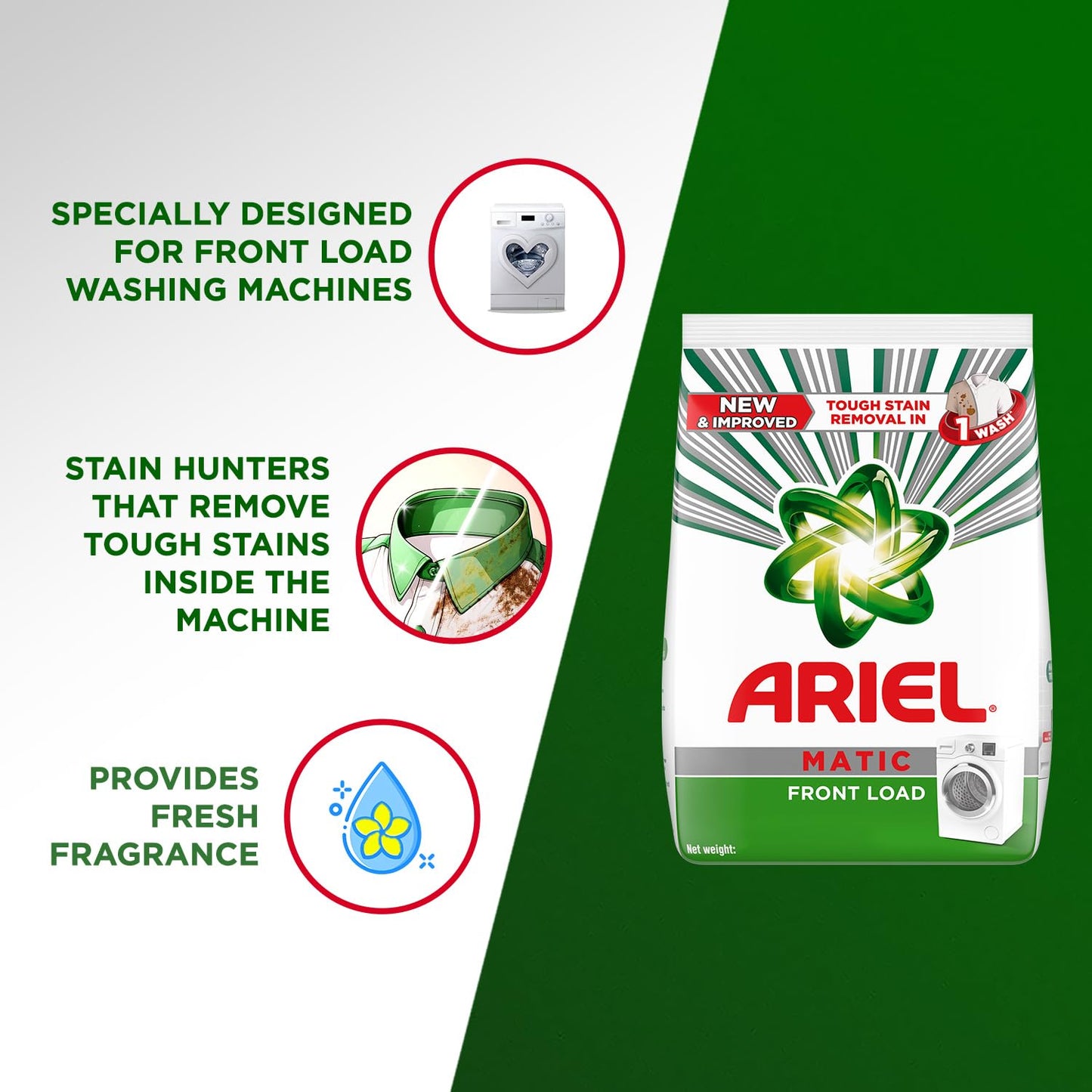Ariel Matic Front Load Detergent Washing Powder - 5kg Plus 3kg