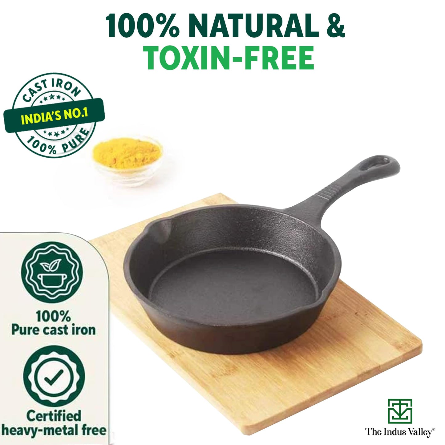 The Indus Valley Preseasoned Cast Iron Fry Pan/Skillet With Long Handle|Very Small, 15.2Cm/6Inch, 0.42Ltr, 1.1Kg|Induction Friendly|Nonstick Fry Pan,100% Pure & Toxin Free, No Chemical Coating, Black