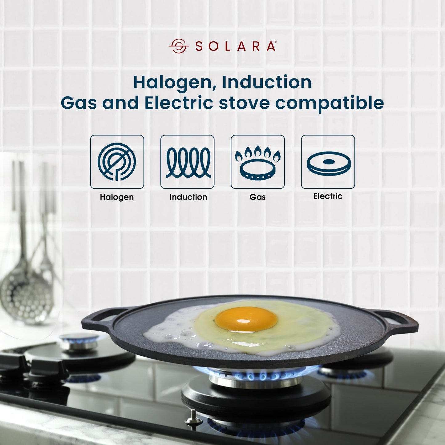 SOLARA Cast Iron Tawa for Dosa 12" Inch(30 CM), Tawa for Dosa, Uthappam, Roti, Chapati, Naan, Gas & Induction Friendly, Dosa Tawa Cast Iron, Cast Iron Cookware