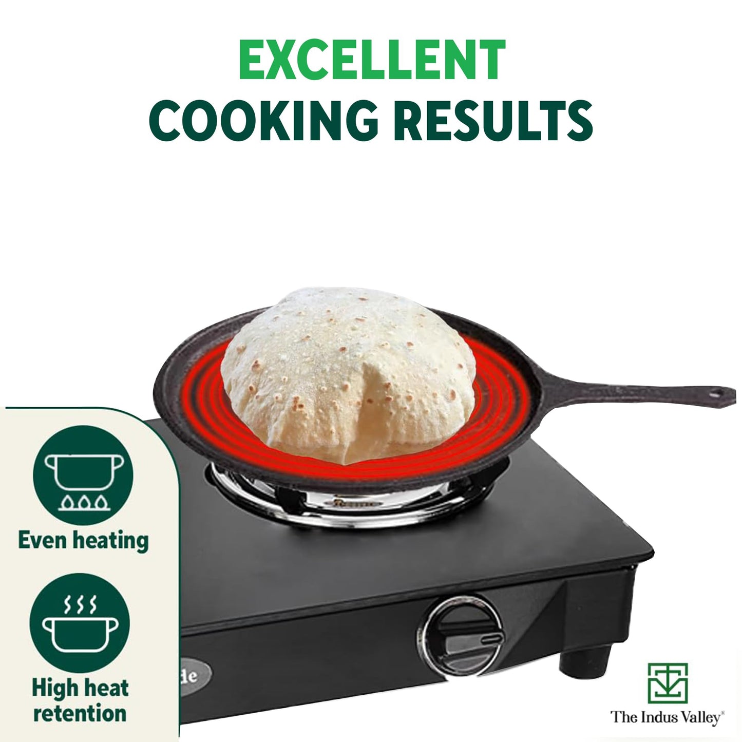 The Indus Valley Pre-Seasoned Cast Iron Tawa with Free Wooden Spatula for Dosa/Chapathi | 25.7cm/10.3 inch, 2kg | Induction Friendly | Naturally Nonstick, 100% Pure & Toxin-Free, No Chemical Coating