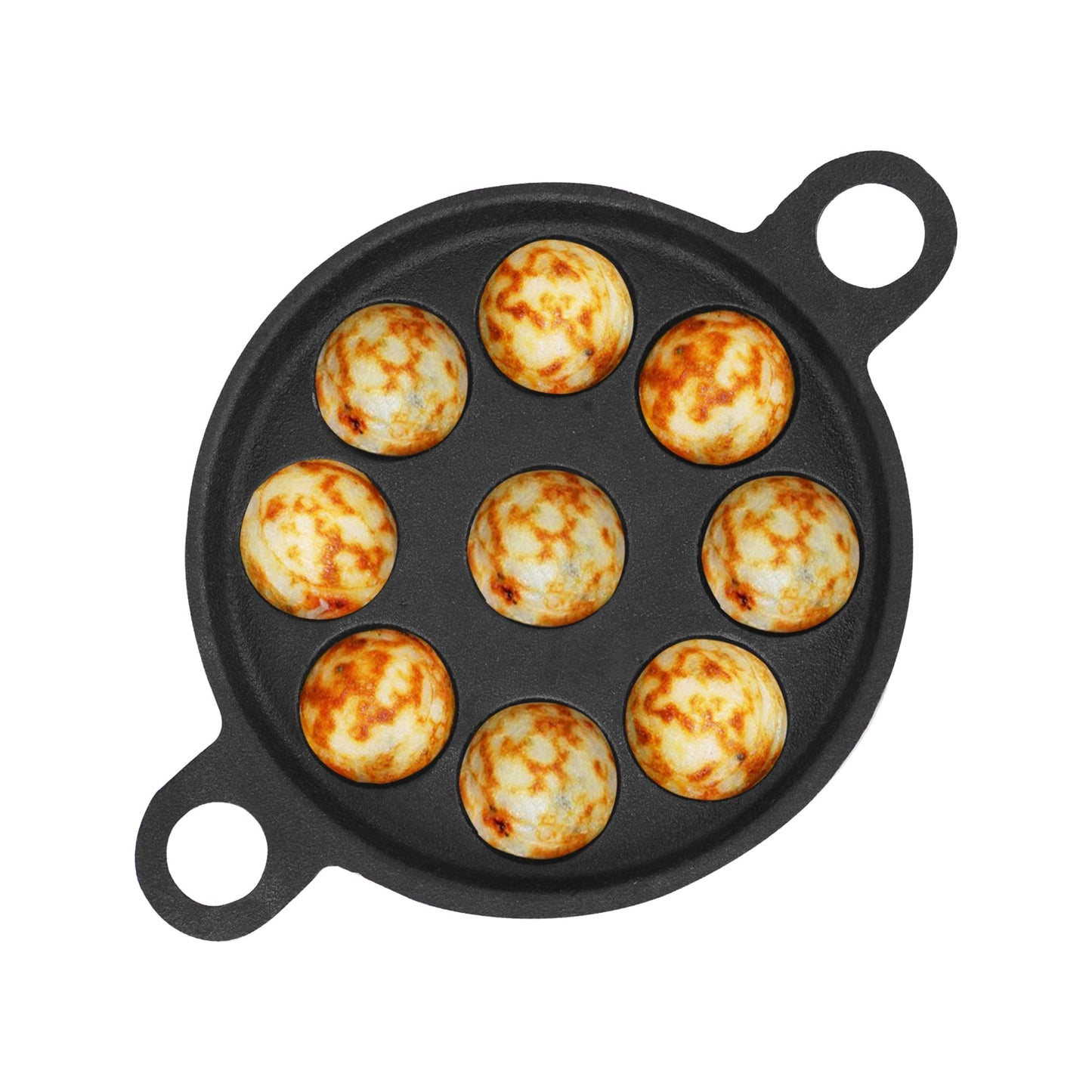 The Indus Valley Super Smooth Cast Iron Paniyaram Pan | Small, 9pit, 8.2 Inch/20.8cm, 2.7kg | Induction Friendly | Nonstick, Pre-Seasoned, 100% Pure & Toxin-Free, No Chemical Coating, Black