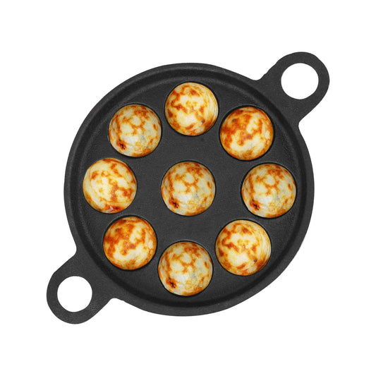 The Indus Valley Super Smooth Cast Iron Paniyaram Pan | Small, 9pit, 8.2 Inch/20.8cm, 2.7kg | Induction Friendly | Nonstick, Pre-Seasoned, 100% Pure & Toxin-Free, No Chemical Coating, Black