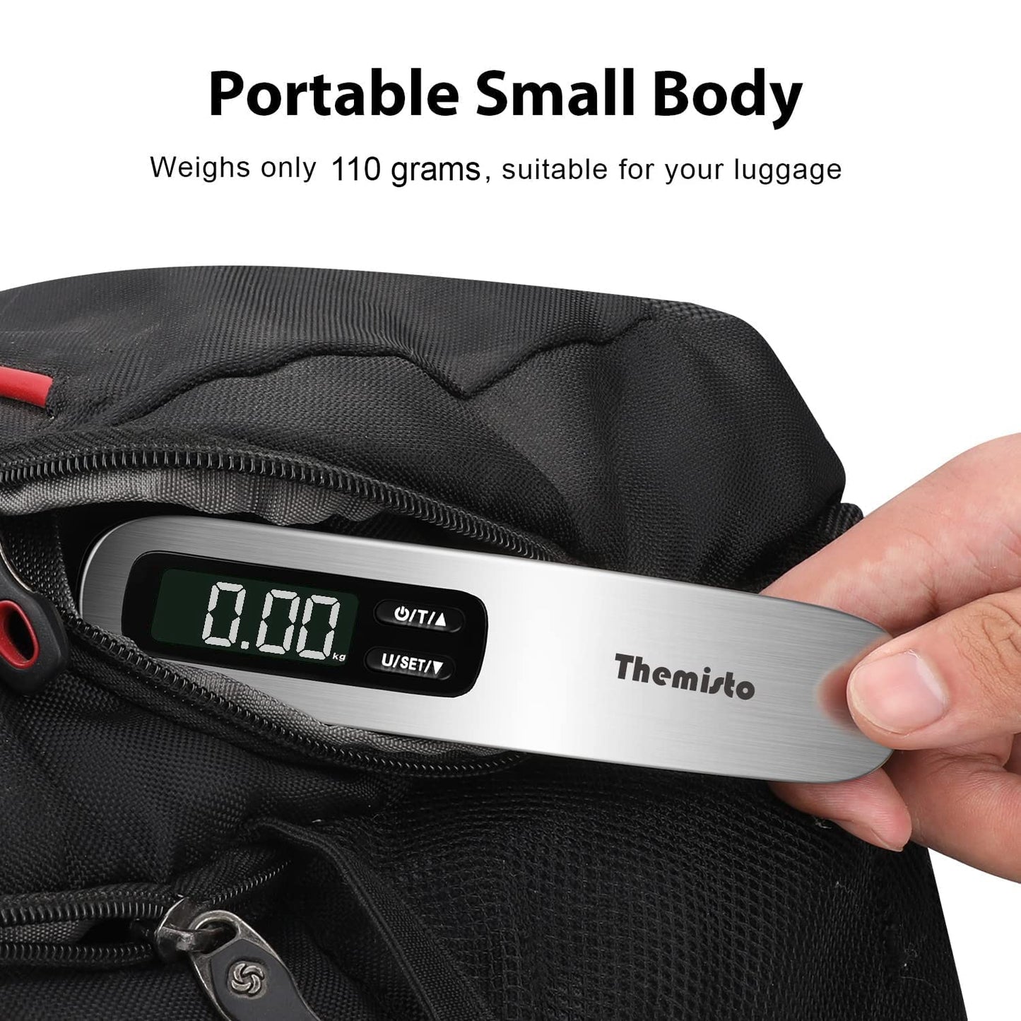 Themisto TH-WS10 Digital Luggage Scale with Target Value Setting (50kg), Silver