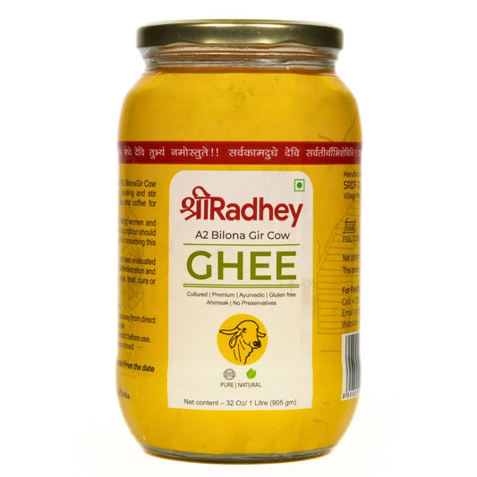 SHREERADHEY Gir Cow Ghee I A2 Bilona Traditional Bilona Method I 1 L Glass Bottle, 1.53 Kg