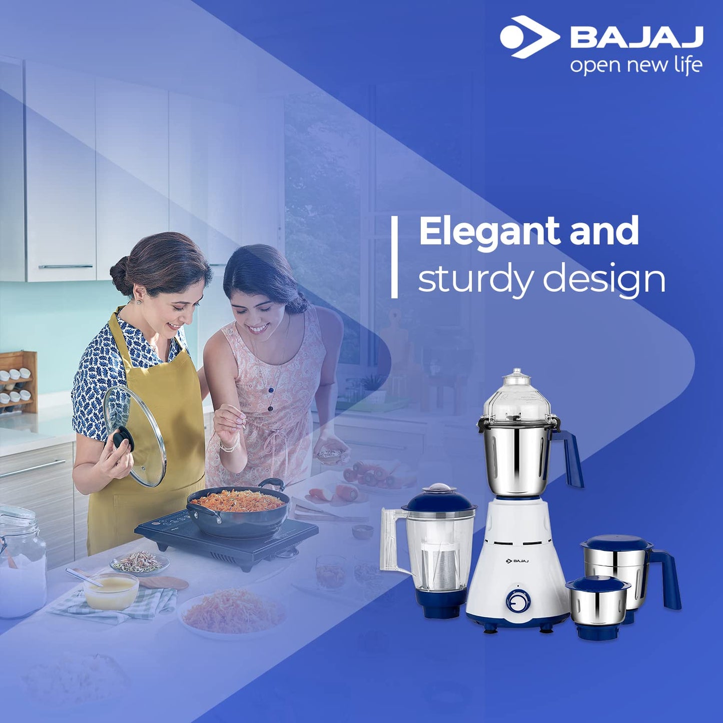 Bajaj Rex Mixer Grinder 750W|4 Mixer Jars|Mixie for Kitchen with Nutri-Pro Feature|Titan Motor-Heavy Duty Grinding|Adjustable Speed Control|Multifunctional Blade System|1 Yr Warranty By Bajaj|White