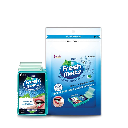 6x FRESH MELTZ Oral Hygiene Mouth Freshener Sugar Free Mint Flavoured Breath Strips (25 Strips) - Pack of 6