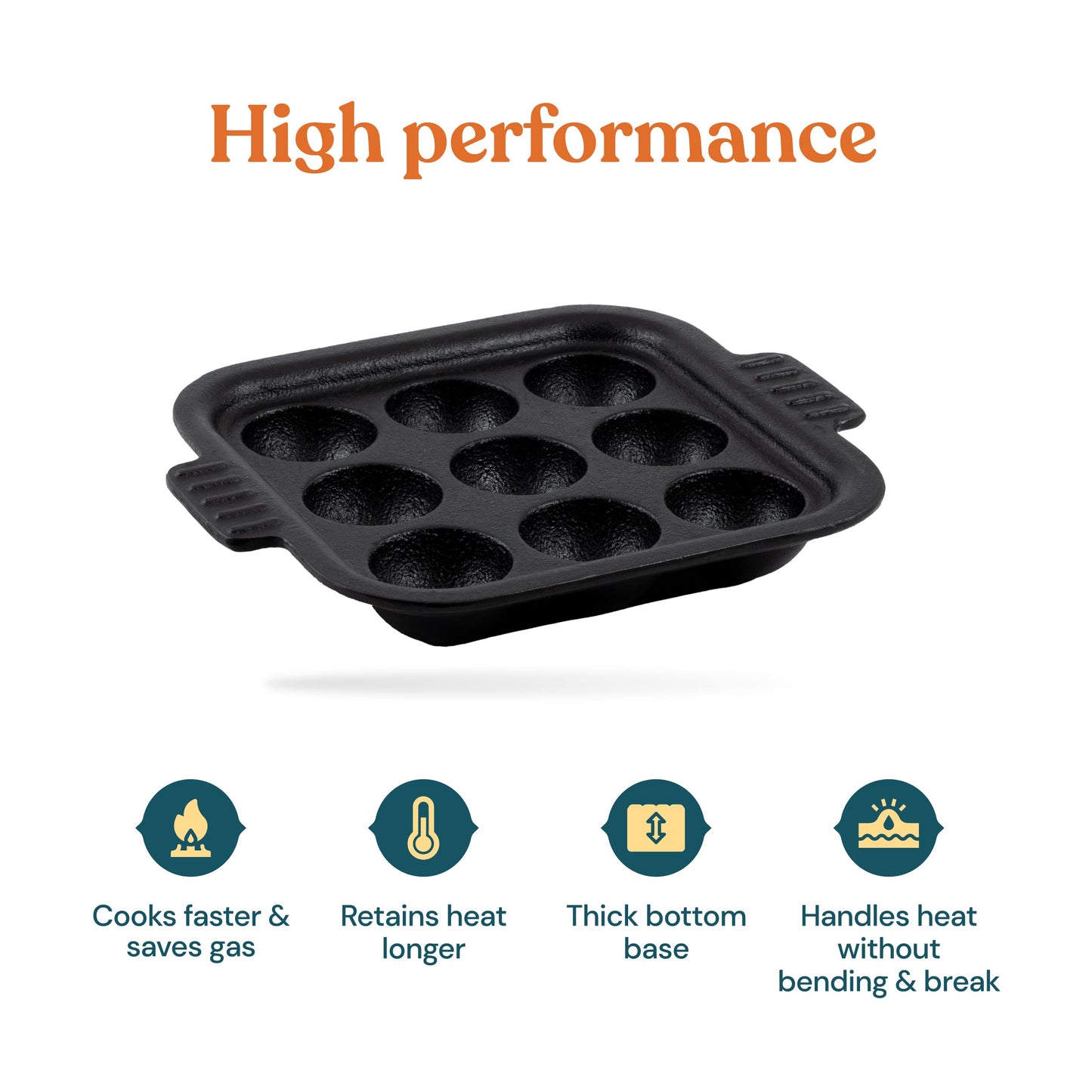Bhagya Cast Iron Cookware Bhagya Cast Iron Paniyaram Pan/Unniyappam Chatty/Paddu Maker/Appam Pan Pre-Seasoned | Naturally Non-Sticky Cookware | Non Toxic - 9 Holes, Large
