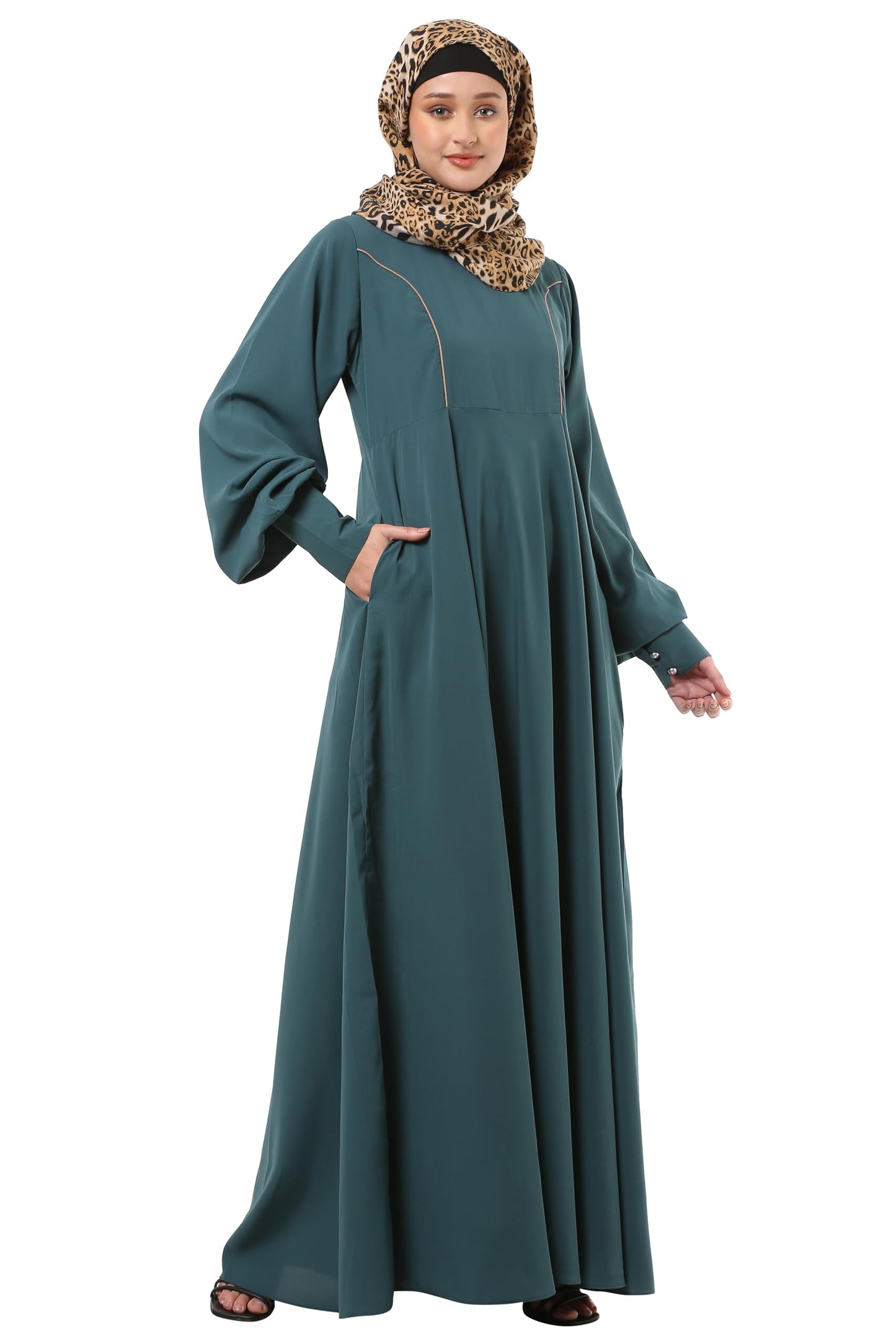 BT - Being Traditional Umbrella Cut Flare Abaya Dress for Women Made in Nida Matt Fabric with Long Cuff Sleeves, Side Pocket (BT-UMA-012) (2XL, Mist Blue)