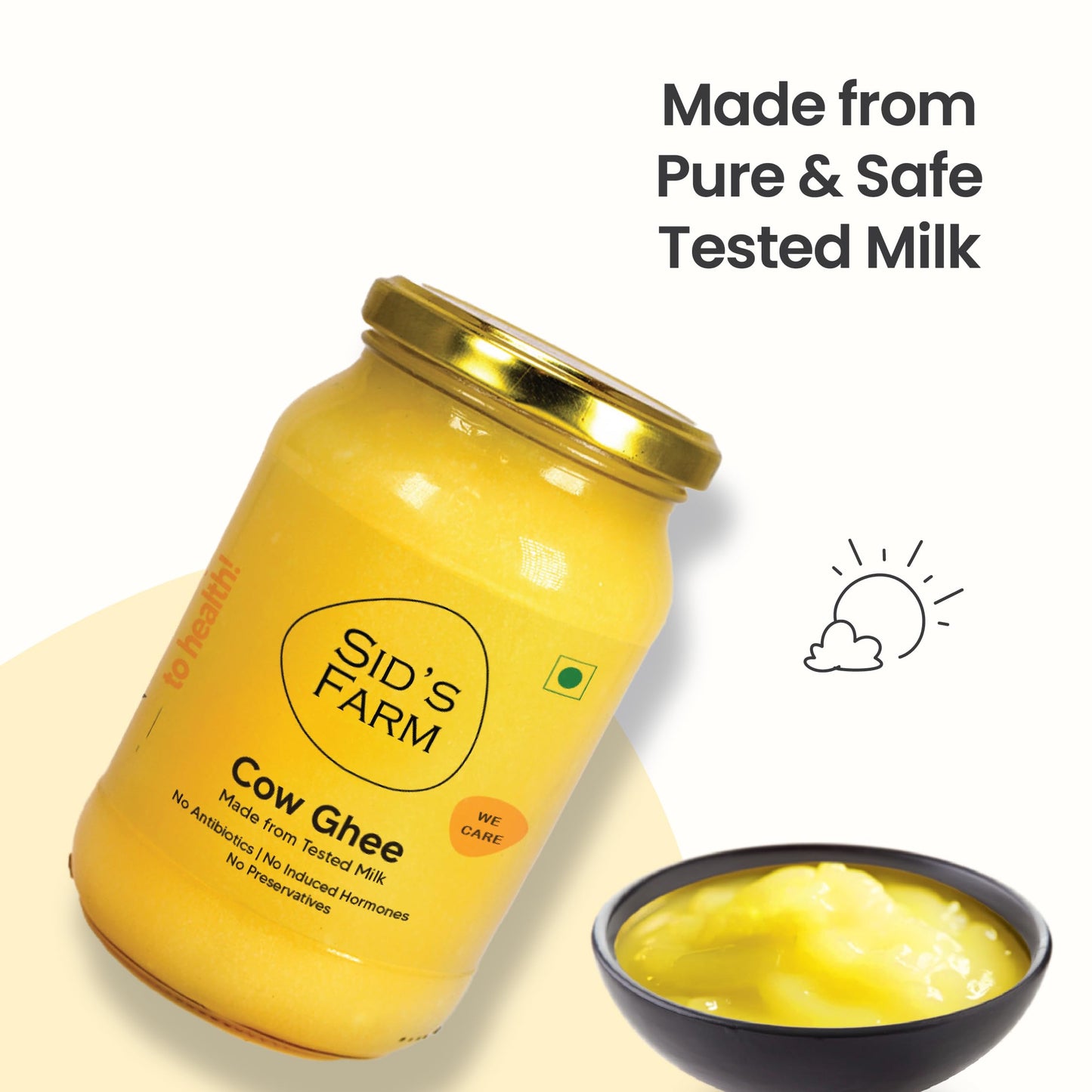Sid’s Farm Cow Ghee - 350g | Aromatic and Granular | Made With Safe Tested Milk | Free From Antibiotics, Preservatives and Induced Hormones | Glass Jar