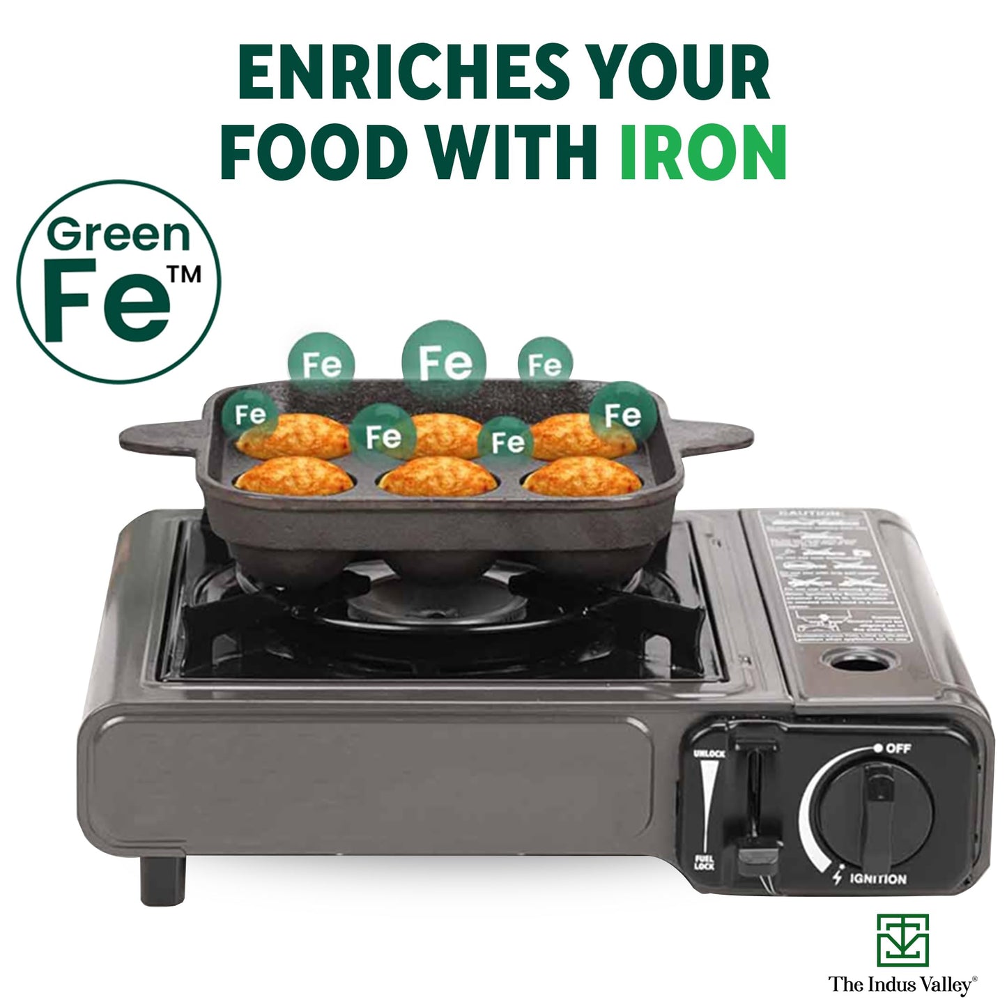 The Indus Valley Pre-Seasoned Cast Iron Square Paniyaram Pan | 9pit, 24cm/9.4inch, 1.3kg | Naturally Nonstick Appe/Paddu Pan, 100% Pure & Toxin-Free, No Chemical Coating, Black