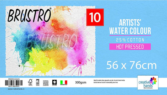 Brustro Artists' Watercolour paper 25% cotton HP 300 Gsm 56 x 76 cm (10 Sheets)