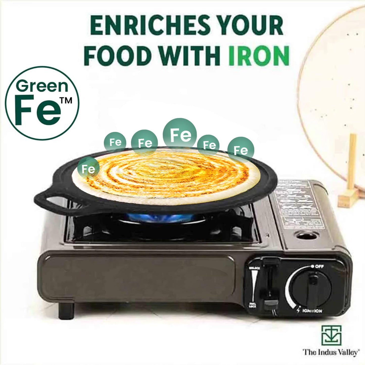 The Indus Valley Super Smooth Cast Iron Tawa for Dosa/Chapathi + Free Spatula | 30.5cm/12 inch, 3kg | Induction Friendly | Naturally Nonstick, Pre-Seasoned Tawa, 100% Pure & Toxin-Free