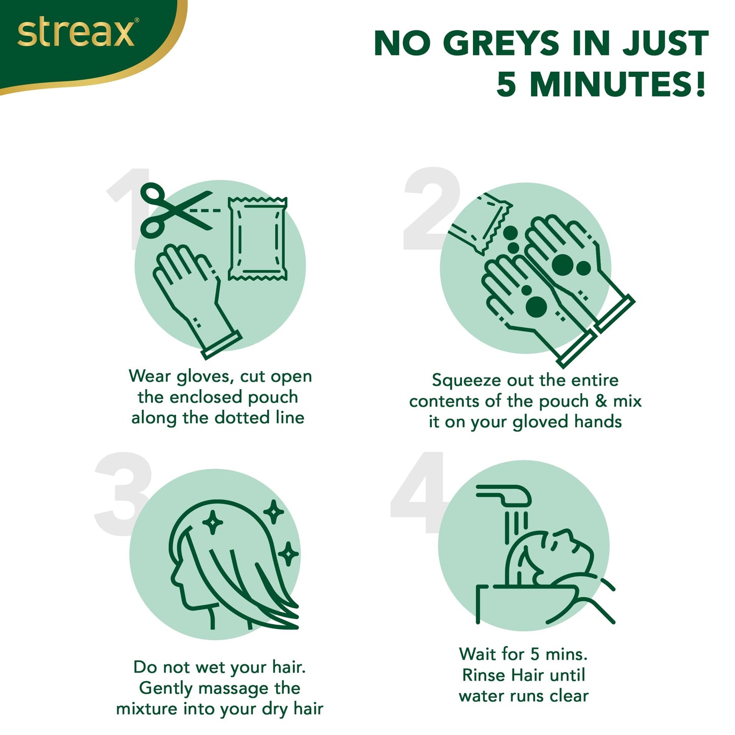 Streax Insta Shampoo Hair Colour for Women and Men, Natural Black - Pack of 5 | 100% grey coverage in 5 minutes | Long lasting, easy to use