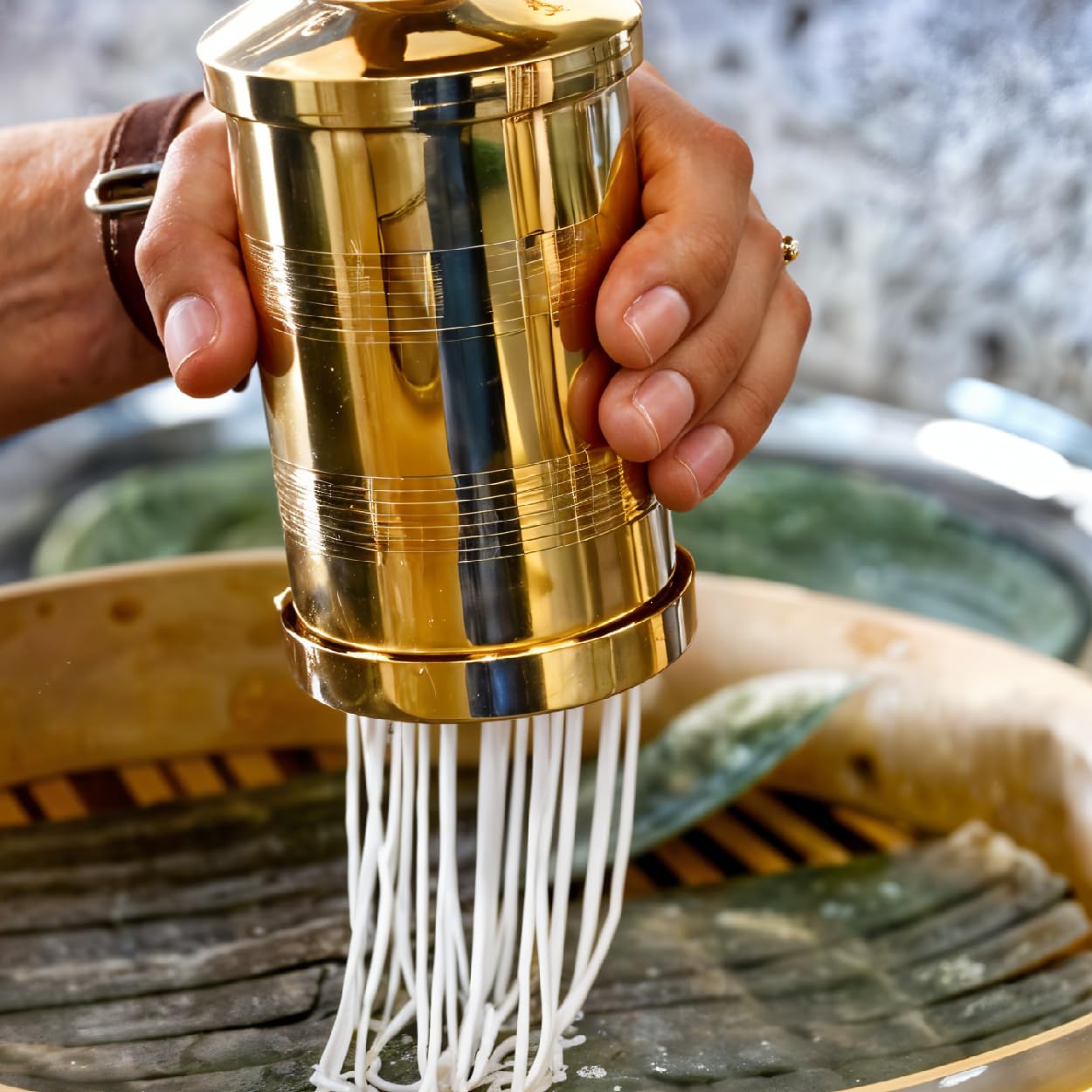 Thangam Classic Brass Sevanazhi Murukku Maker with Free 6 Different Jali for Making Snacks of Sev Bhujia Chakli Gathiya Janthikalu Sevia Idiyappam Ribbon Pakoda Sev Sancha Muruku Maker Machine (500gm)