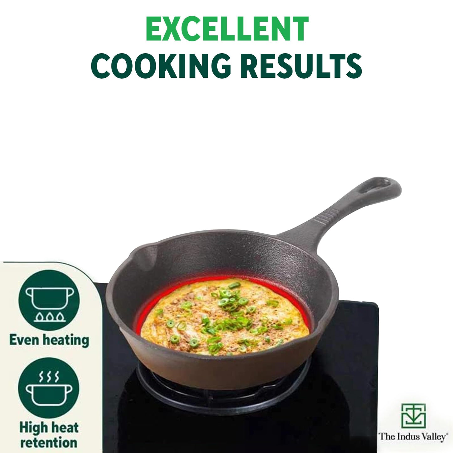 The Indus Valley Preseasoned Cast Iron Fry Pan/Skillet With Long Handle|Very Small, 15.2Cm/6Inch, 0.42Ltr, 1.1Kg|Induction Friendly|Nonstick Fry Pan,100% Pure & Toxin Free, No Chemical Coating, Black