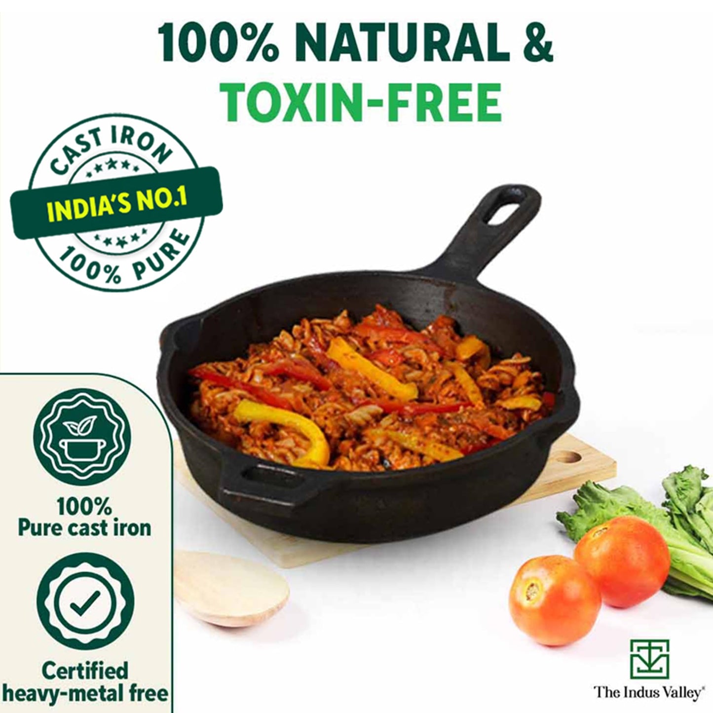 The Indus Valley Super Smooth Cast Iron Fry Pan/Skillet With Long Handle|Medium,25.4Cm/10Inch,1.7Ltr,2.4Kg|Induction Friendly|Nonstick Pre-Seasoned,100% Pure & Toxin Free,No Chemical Coating,Black