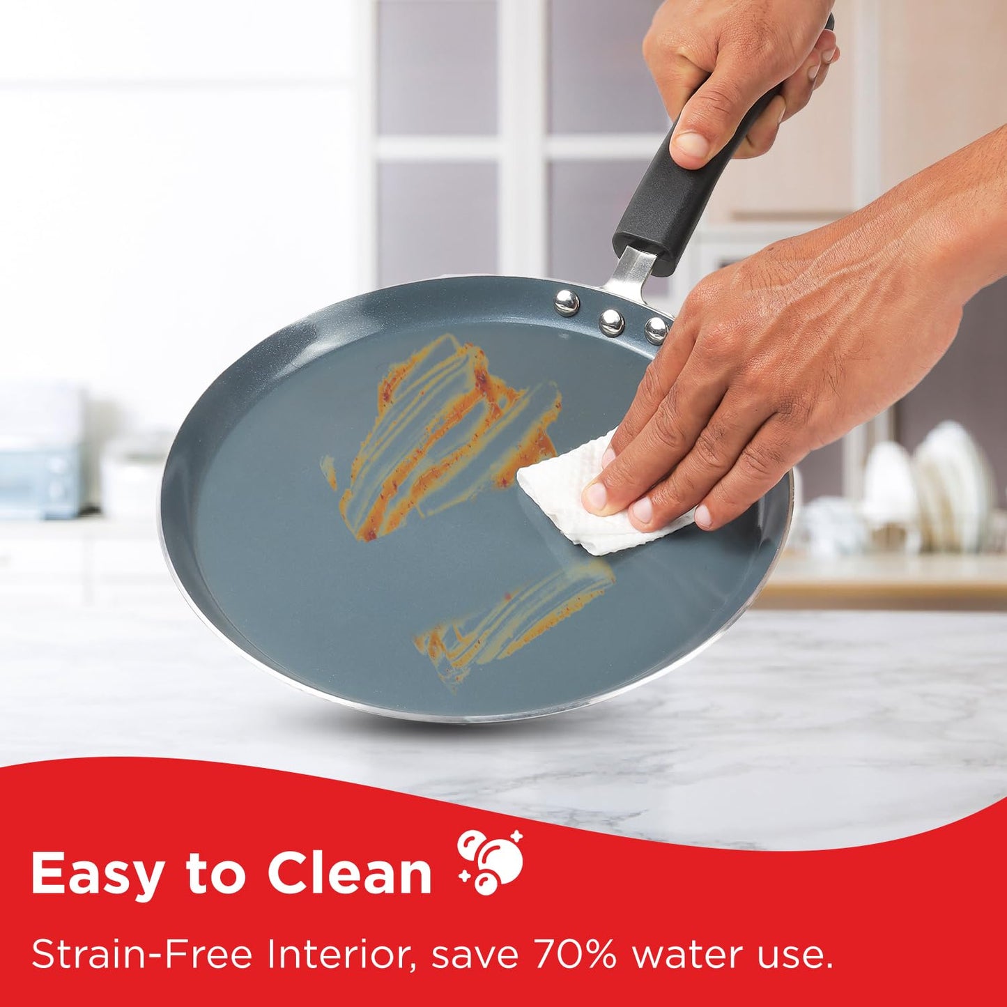 Vinod Zest Ceramica Dosa Tawa - 28 cm | Natural Stick Free Roti Tawa | Stylish Handle | Toxin Free | Induction and Gas Base | Scratch Resistant | 2 Year Warranty - Black