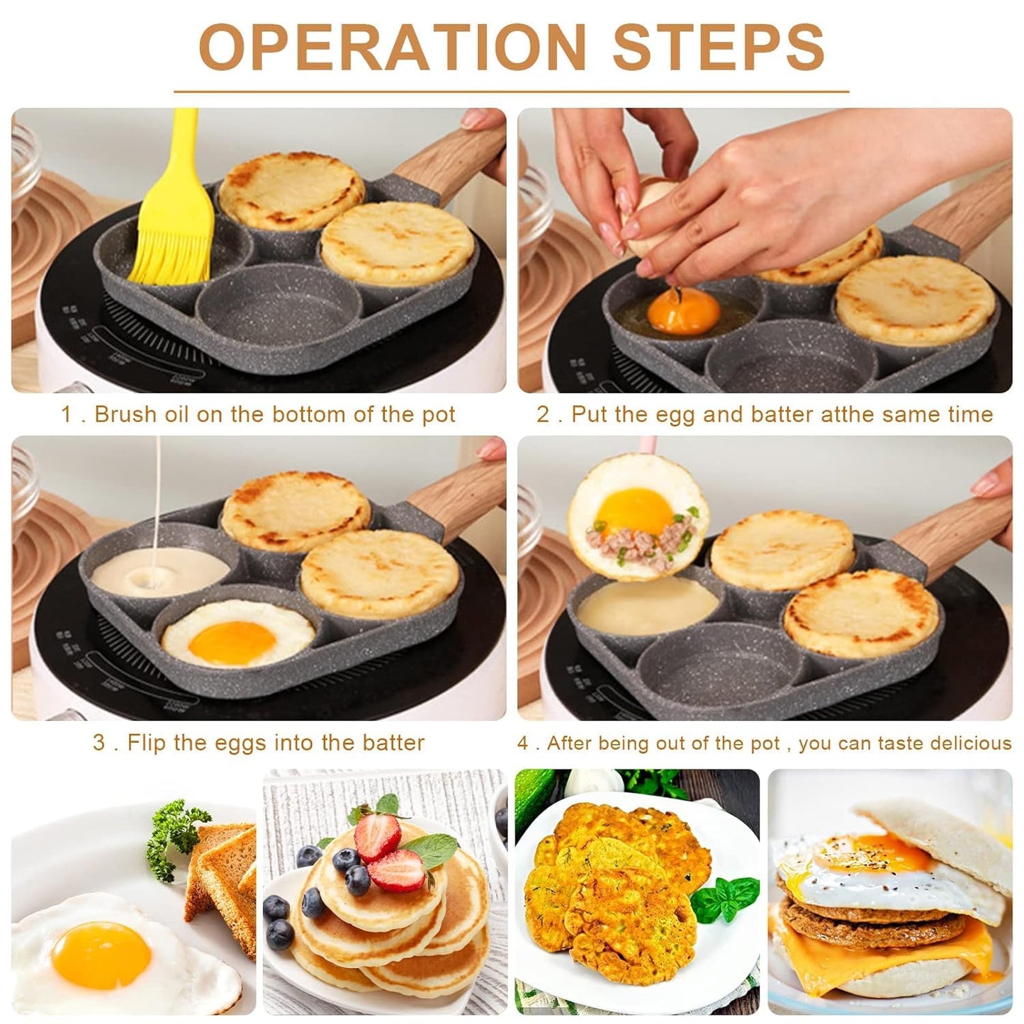 SILENCIO Egg Frying Pan Nonstick Pancake Pans 4-Cups cookware Pancake, Omelette Pan, Idli Non stic plat Harmless with Handle for Electric Stove for Kitchen for Induction Cooker