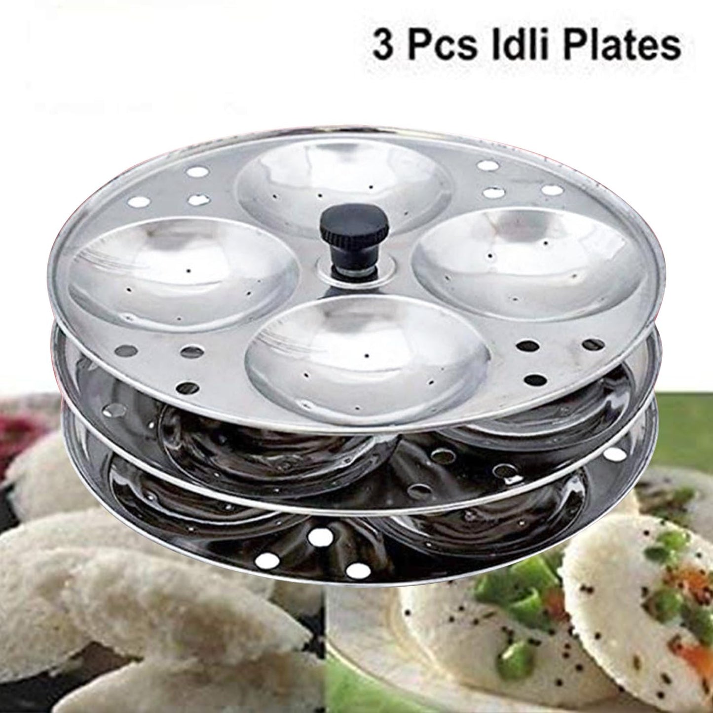 AADHIK Stainless Steel Non-Stick Idli Plates Idli Maker| Idli Stand with Holes for Pressure Cooker, 3 Plate