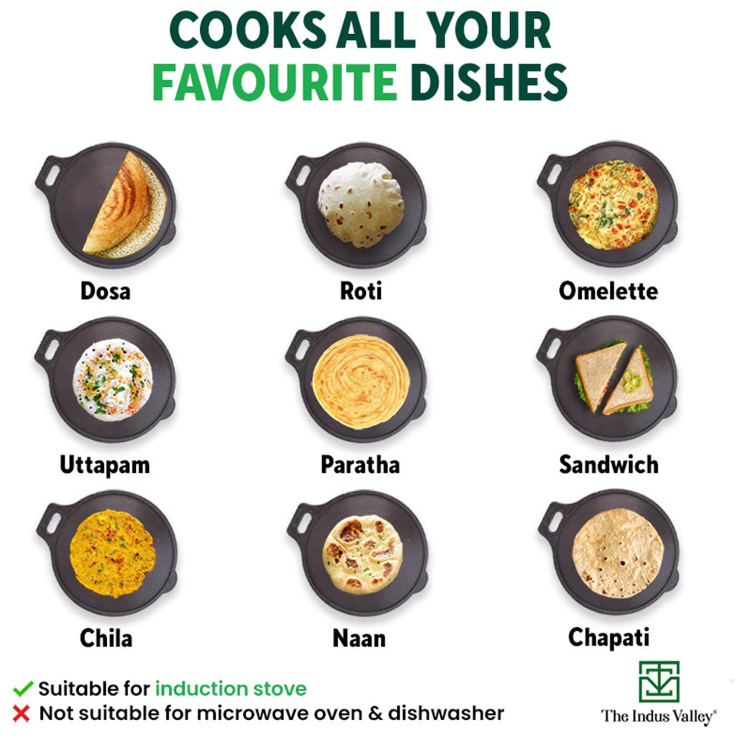 The Indus Valley Super Smooth Cast Iron Tawa with Free Wooden Spatula for Dosa/Chapathi | 30.5cm/12 inch, 2.9kg | Induction Friendly | Naturally Nonstick, 100% Pure & Toxin-Free, No Chemical Coating