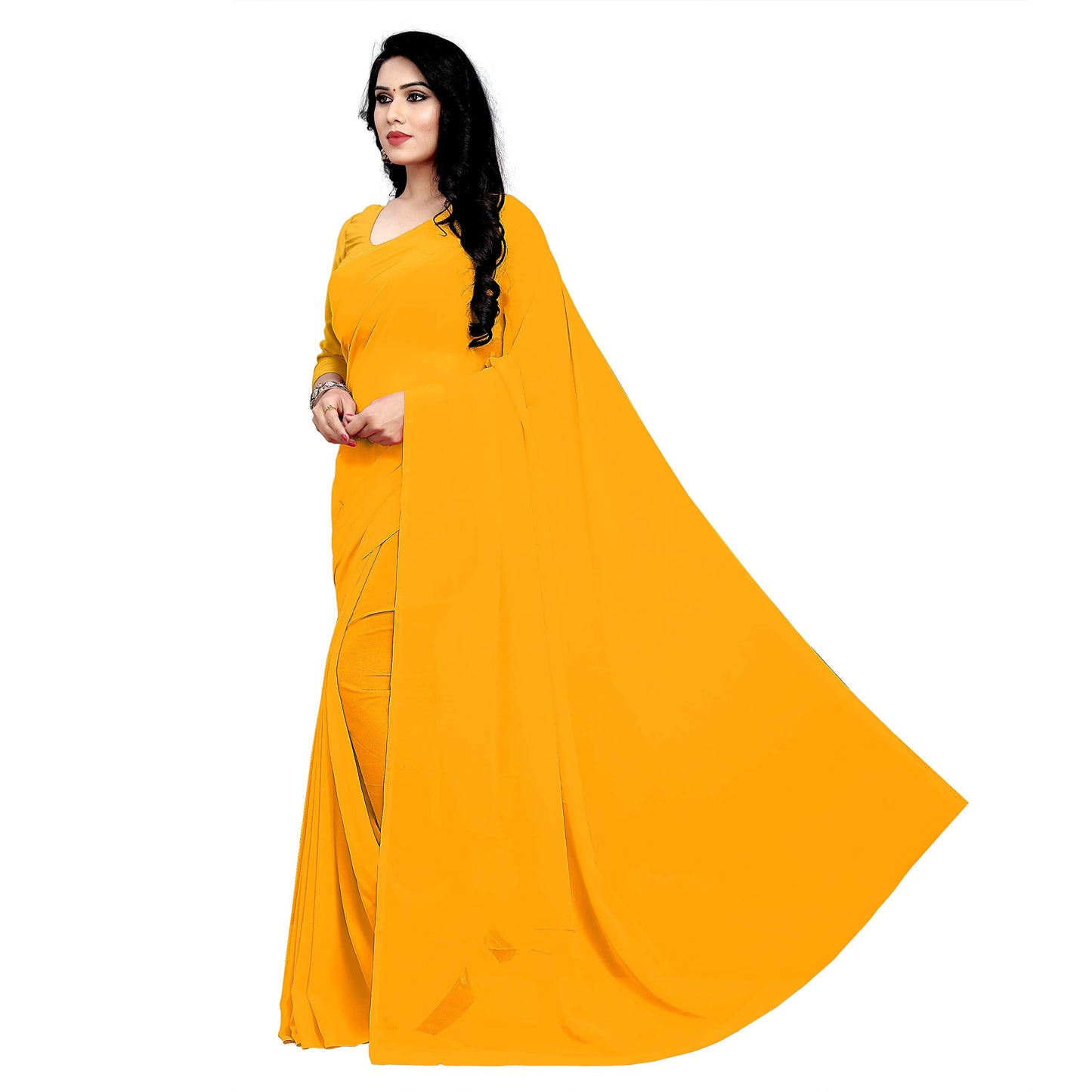 Sidhidata Women's Georgette Saree With Unstiched Blouse Piece (plain-gold-_Gold), Free Size