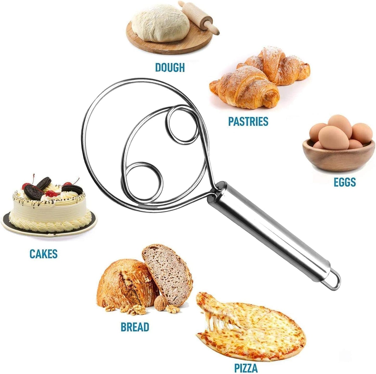 BEYOND BASIC Multifunctional Effortless Stainless Steel Dough Mixer with Hanging Hole Durable Time-Saving Mixing Stick Baking Tools Egg Beater for Home Kitchen Baking Accessories 1 Pcs