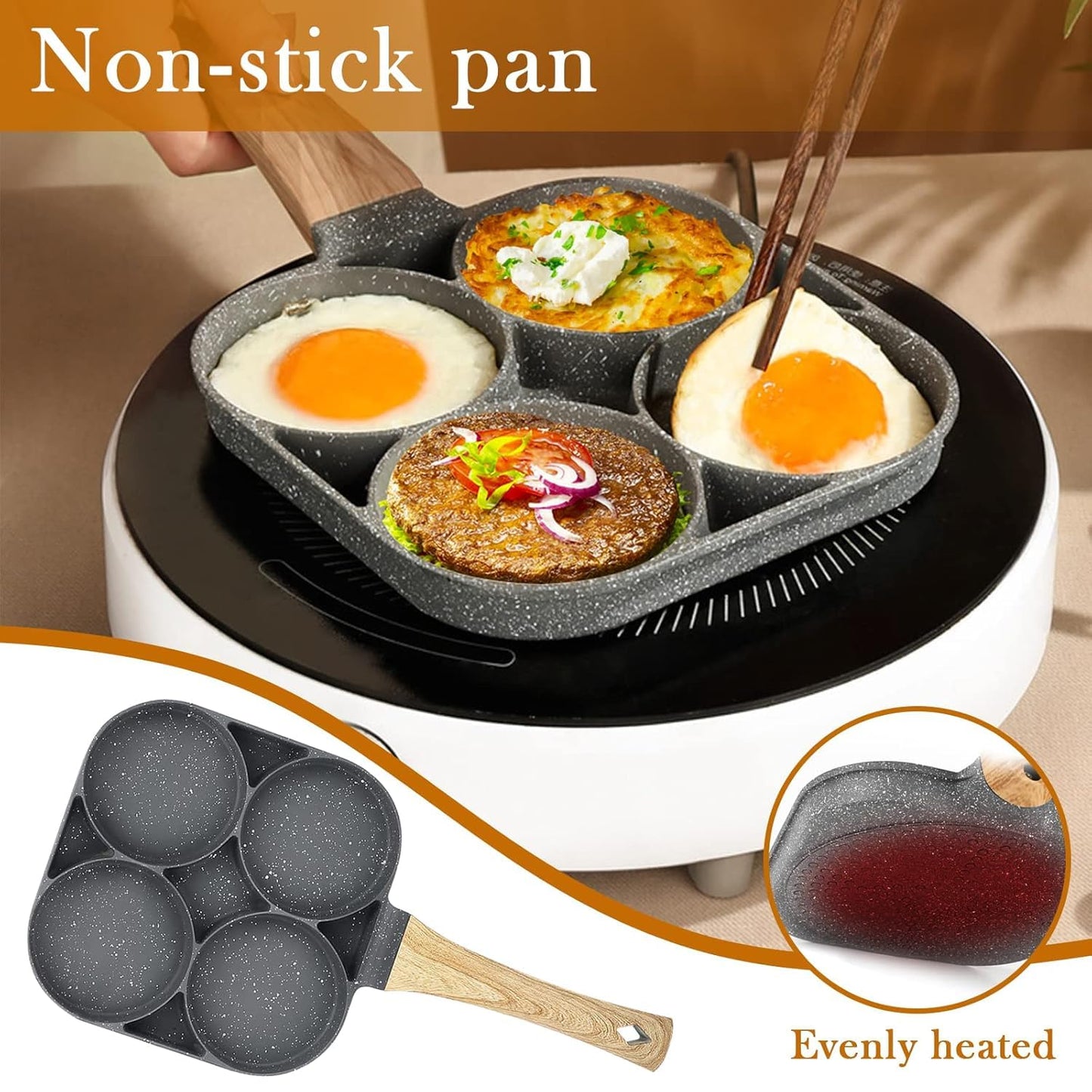 SILENCIO Egg Frying Pan Nonstick Pancake Pans 4-Cups cookware Pancake, Omelette Pan, Idli Non stic plat Harmless with Handle for Electric Stove for Kitchen for Induction Cooker