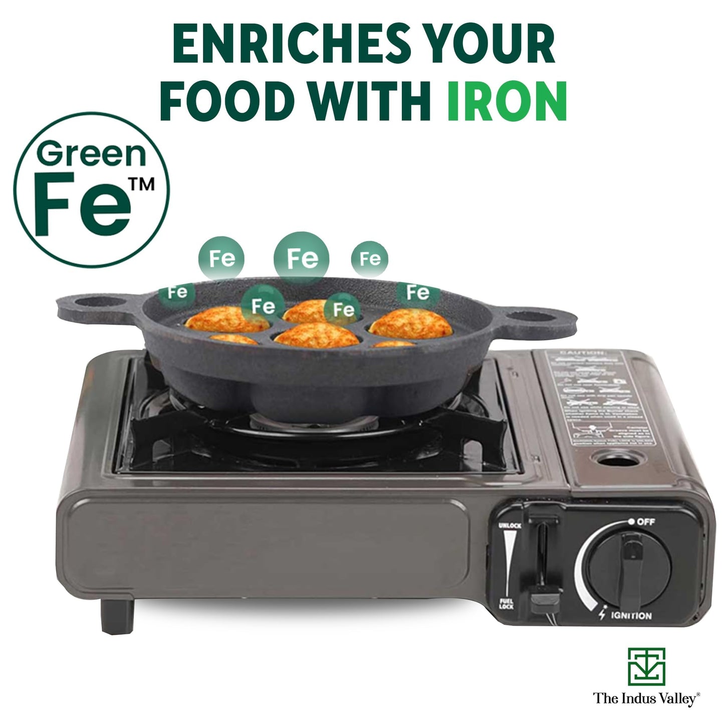 The Indus Valley Super Smooth Cast Iron Paniyaram Pan | 7Pit, 19Cm/7.4 Inch, 2.2Kg | Induction Friendly | Nonstick, Pre-Seasoned Appe/Paddu Pan, 100% Pure & Toxin-Free, No Chemical Coating - Black