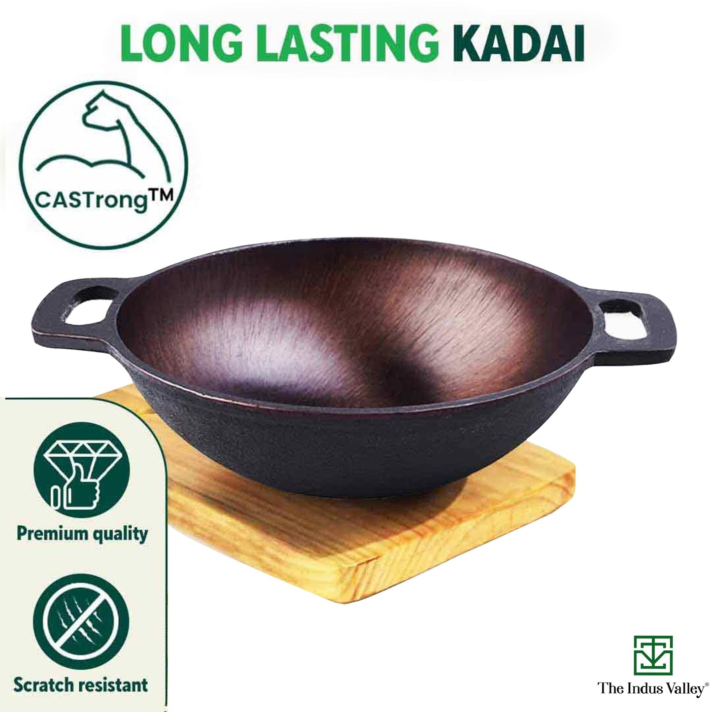 The Indus Valley Super Smooth Cast Iron Cookware Set | Tawa (26.2 Cm) + Kadai (26.1 Cm) + Fry Pan (24.8 Cm) | Pack Of 3 | Pre-Seasoned Cookware, 100% Pure & Toxin-Free, No Chemical Coating, Black